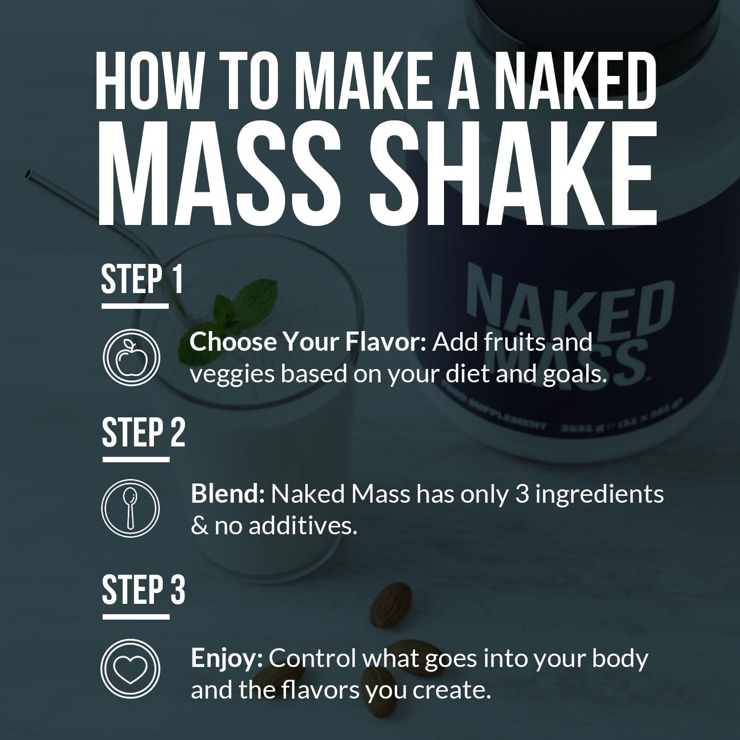 NAKED Mass – naturalny, bezsmakowy proszek białkowy na przyrost masy ciała - 3531 g - bez GMO, glutenu i soi. Nie zawiera sztucznych składników. 1216 kalorii w jednej porcji.