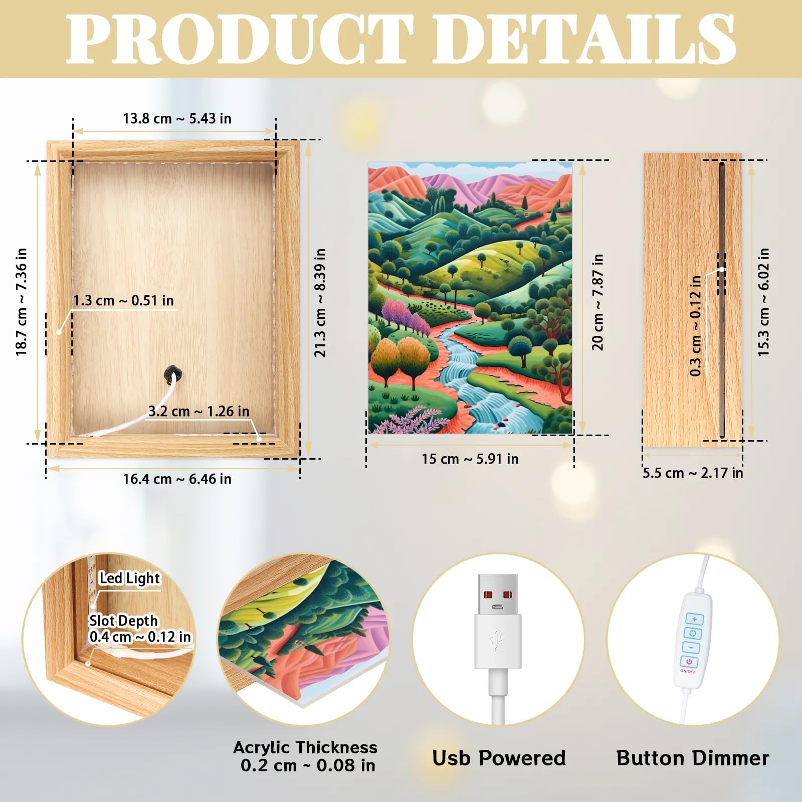 Light Up Painting, Graffiti Forest Wall Art Picture Light Artistic Forest Light Up Art Frame, 10 Brightness USB Powered 3 Lighting Modes, Anxiety Relief Gift for Bedroom Home-Without Acrylic Panel