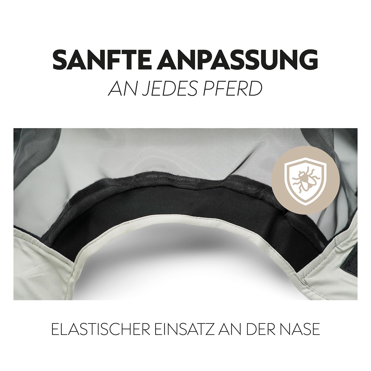 SUNRIDE Fliegenmaske mit Halfter (Dubai) für Pferde - für Trensen geeignet - mit UV-Schutz - Fellrand über den Augen - atmungsaktiv, weich, elastisch, waschbar - grau (Cob)