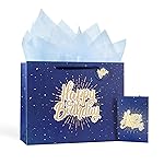 Powbrace 13 Blue Happy Birthday Gift Bag with Tissue Paper and Greeting Card for Party,Happy Birthday Gift Bag for Men Women, Gift Bags Medium size(1 PCS Blue)