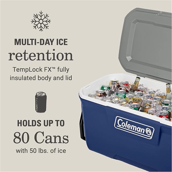 Coleman Classic Series Insulated Portable Wheeled Cooler, Leak-Resistant Outdoor Hard Cooler Keeps Ice up to 5 Days, 62-Quart