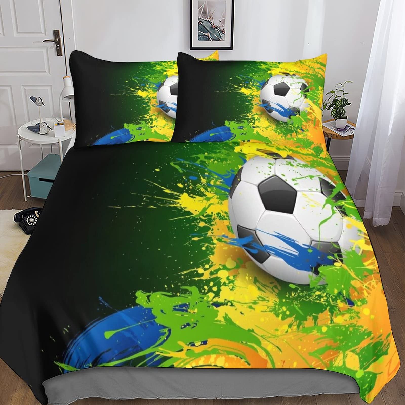 Housse de couette football zippée microfibre anti-plis pour lit double 200x200
