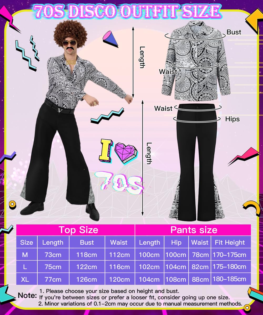 Disfraz Disco Hombre, Disfraz Disco Años 70 con Accesorios Discoteca, Gafas, Collar, Años 70 60 Disfraces para Disfraces Hombre Carnaval Discoteca Fiesta Festival, Cosplay, Halloween