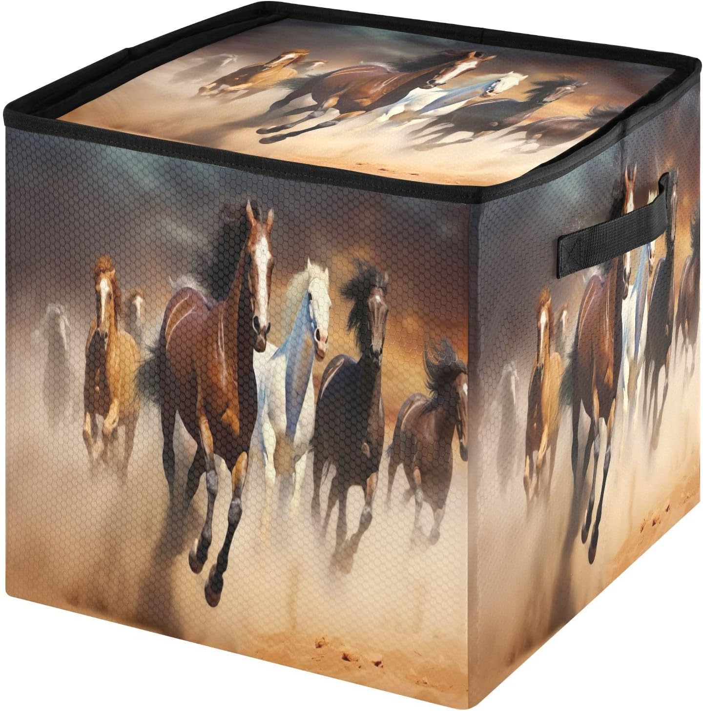 Running Horses 13 Inch Christmas Ornament Storage Box with Lid - Holiday Decor Storage Containers, Stores 64 Ornaments, 3 Inch Cube Compartments