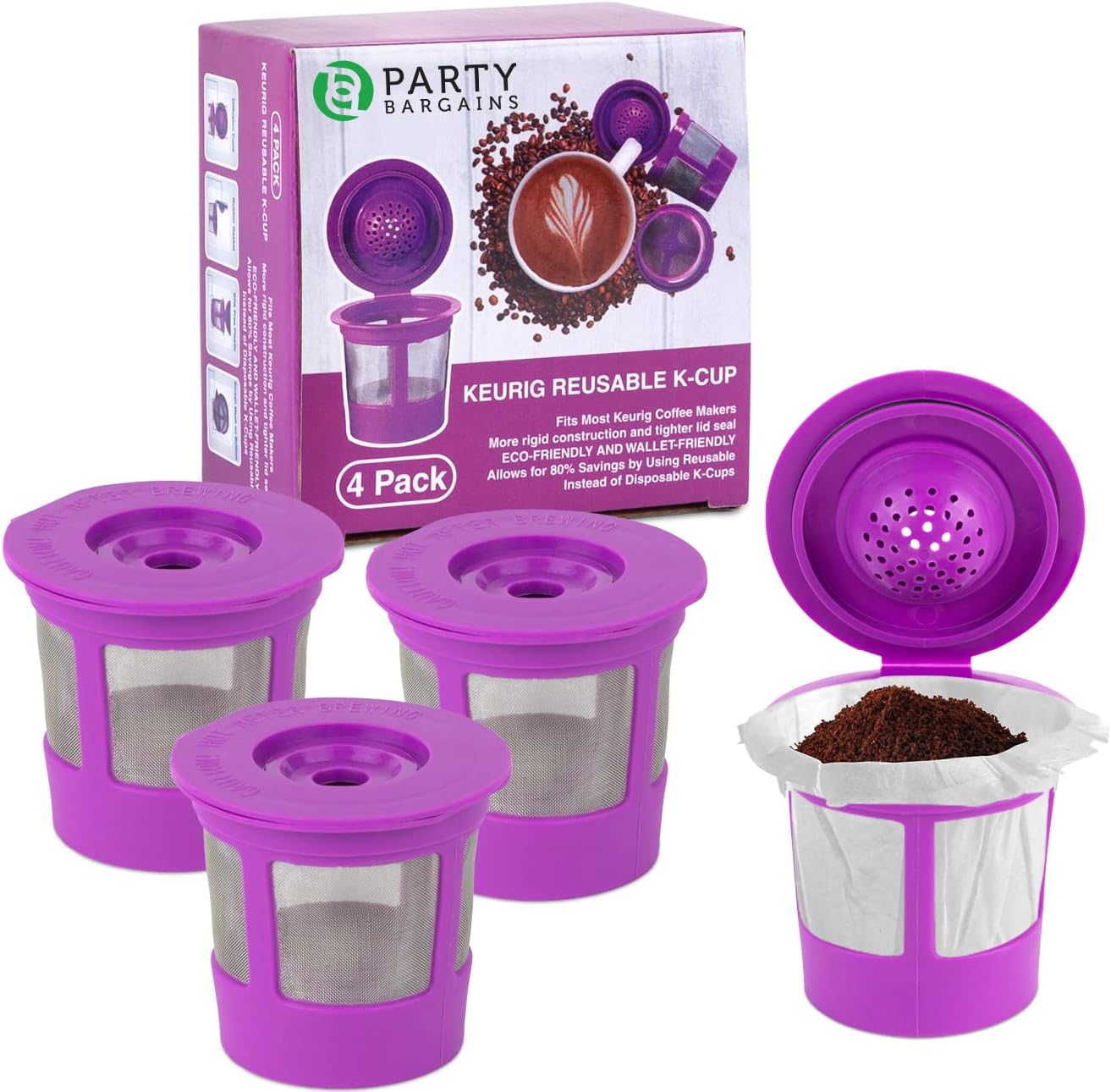 Party Bargains 4 Reusable KCups Filter for Keurig 2.0