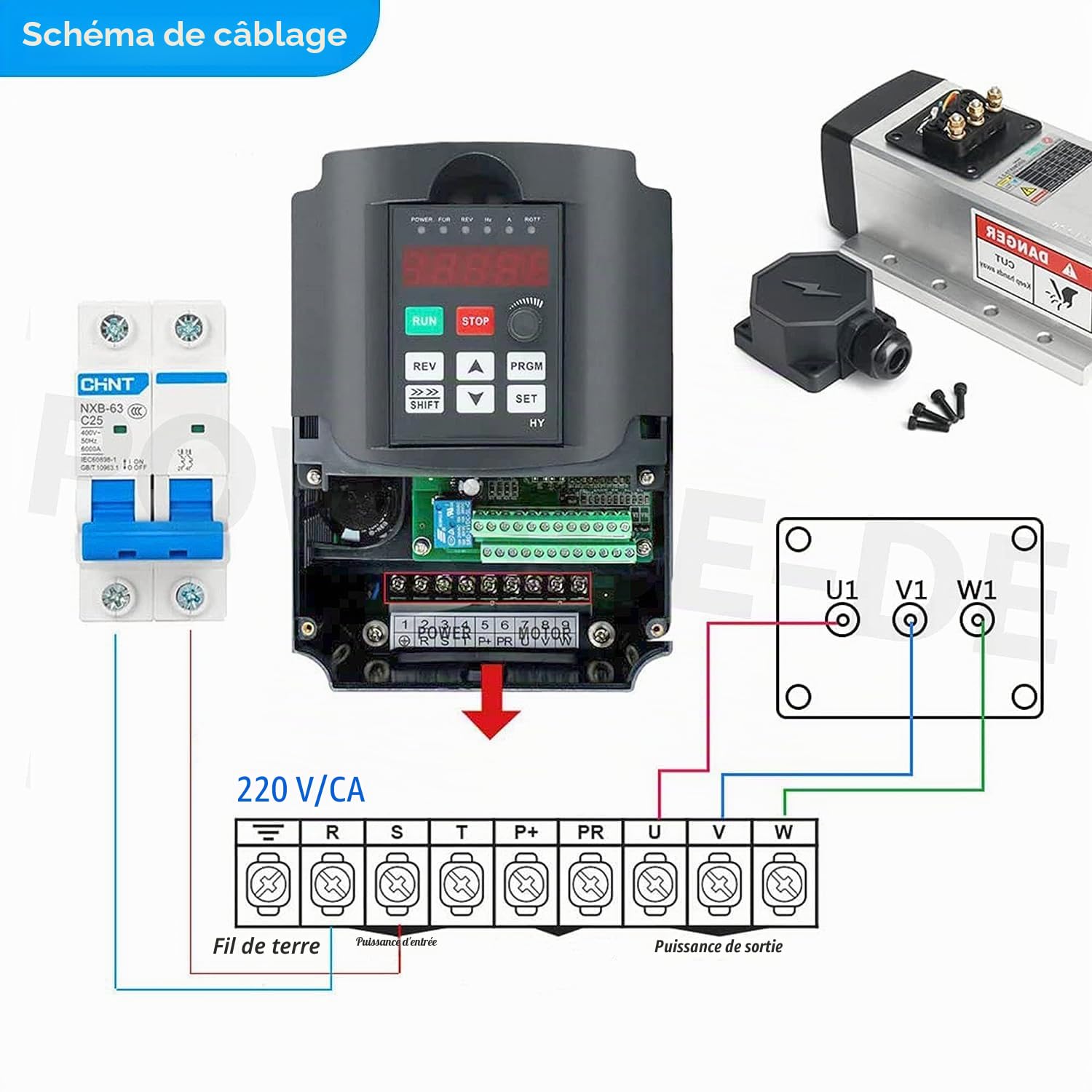 RATTMMOTOR Moteur de broche CNC 2,2 kW - 220 V - 24 000 tr/min - 400 Hz - Refroidissement par air - Broche CNC - Pour machine à graver CNC