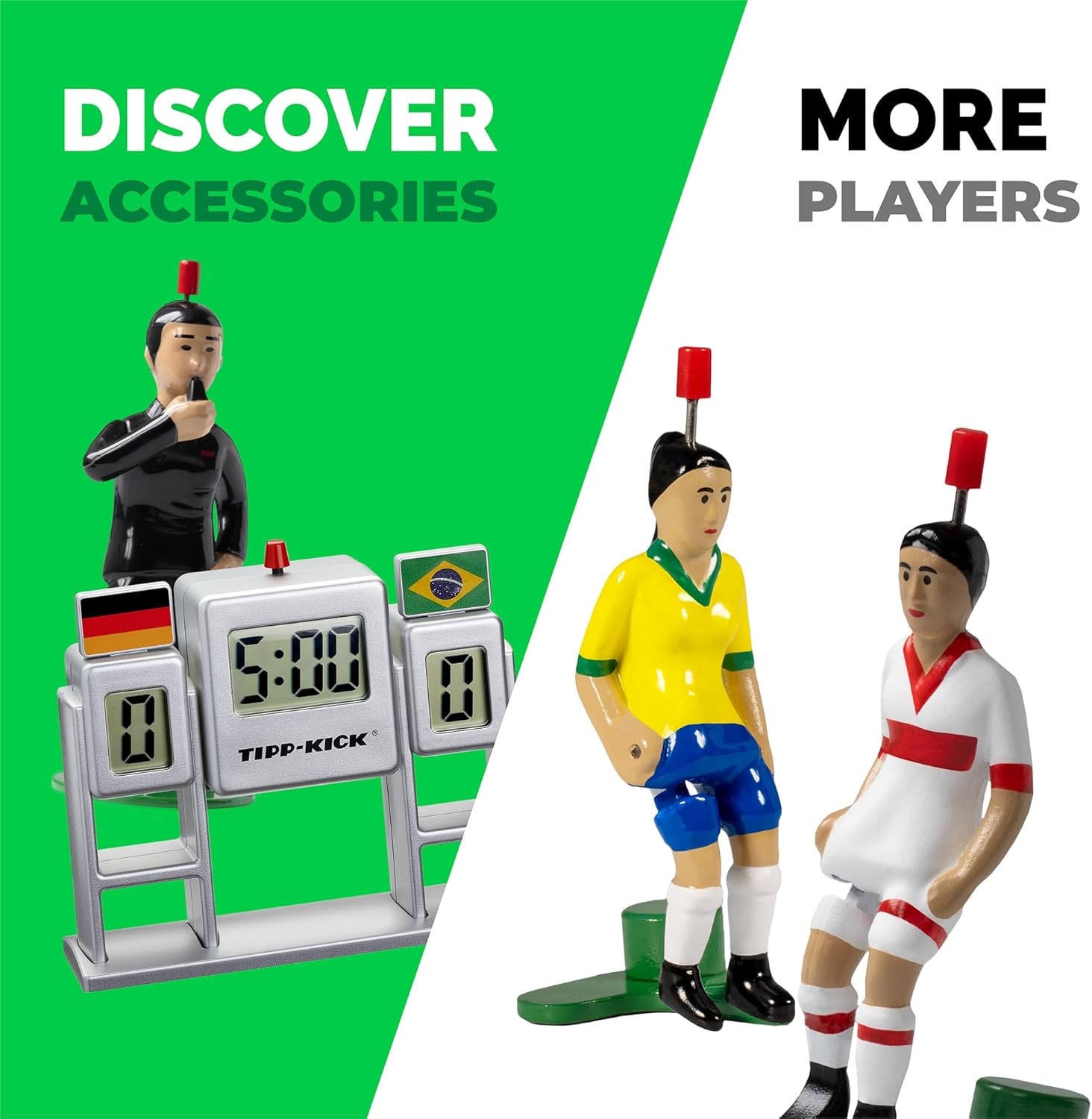 TIPP-KICK Junior Cup Soccer Tabletop Game Set – Large Felt Field with Borders, 2 Metal Kickers, 2 Goalkeepers, Goals and Balls – German Family Soccer Toy for Kids and Adults, Portable Sports Fun