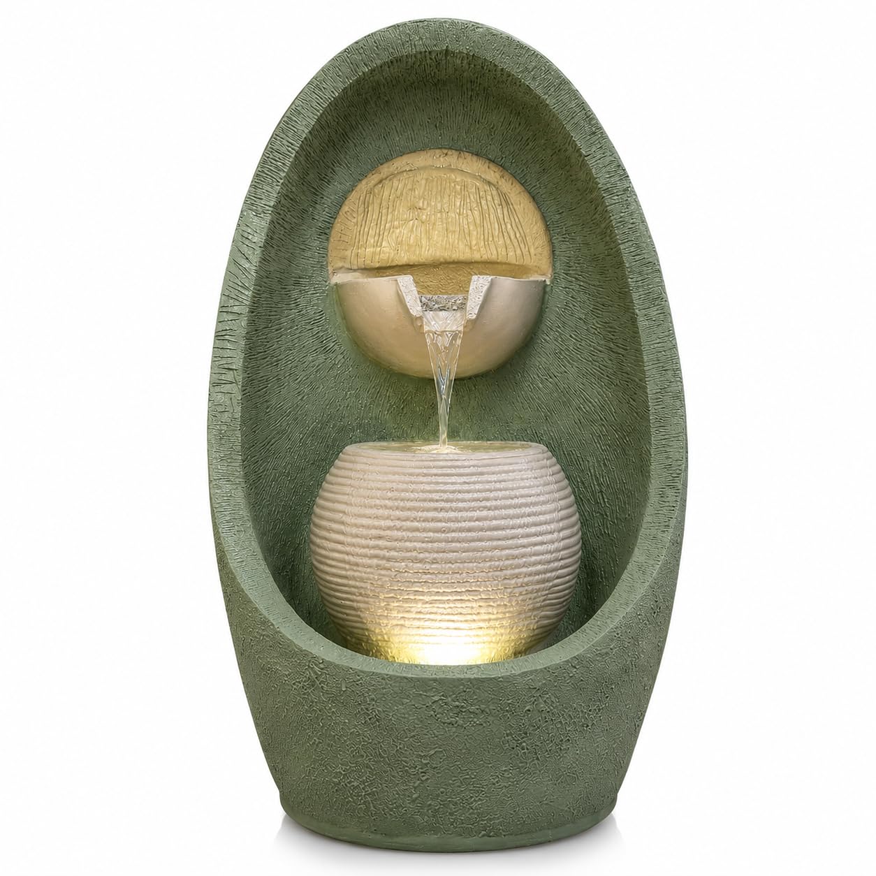Indoor Water Fountain for Home Decor with LED Light | Premium Polyresin Tabletop Waterfall Fountain | Feng Shui & Meditation Decor for Living Room, Office, Entrance | 31 Inch (Matcha)-image-17