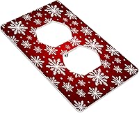 Vista 3 de Cubierta de interruptor de luz dúplex de 1 banda, cubierta decorativa de Navidad con copos de nieve rojos, placa frontal decorativa para cocina