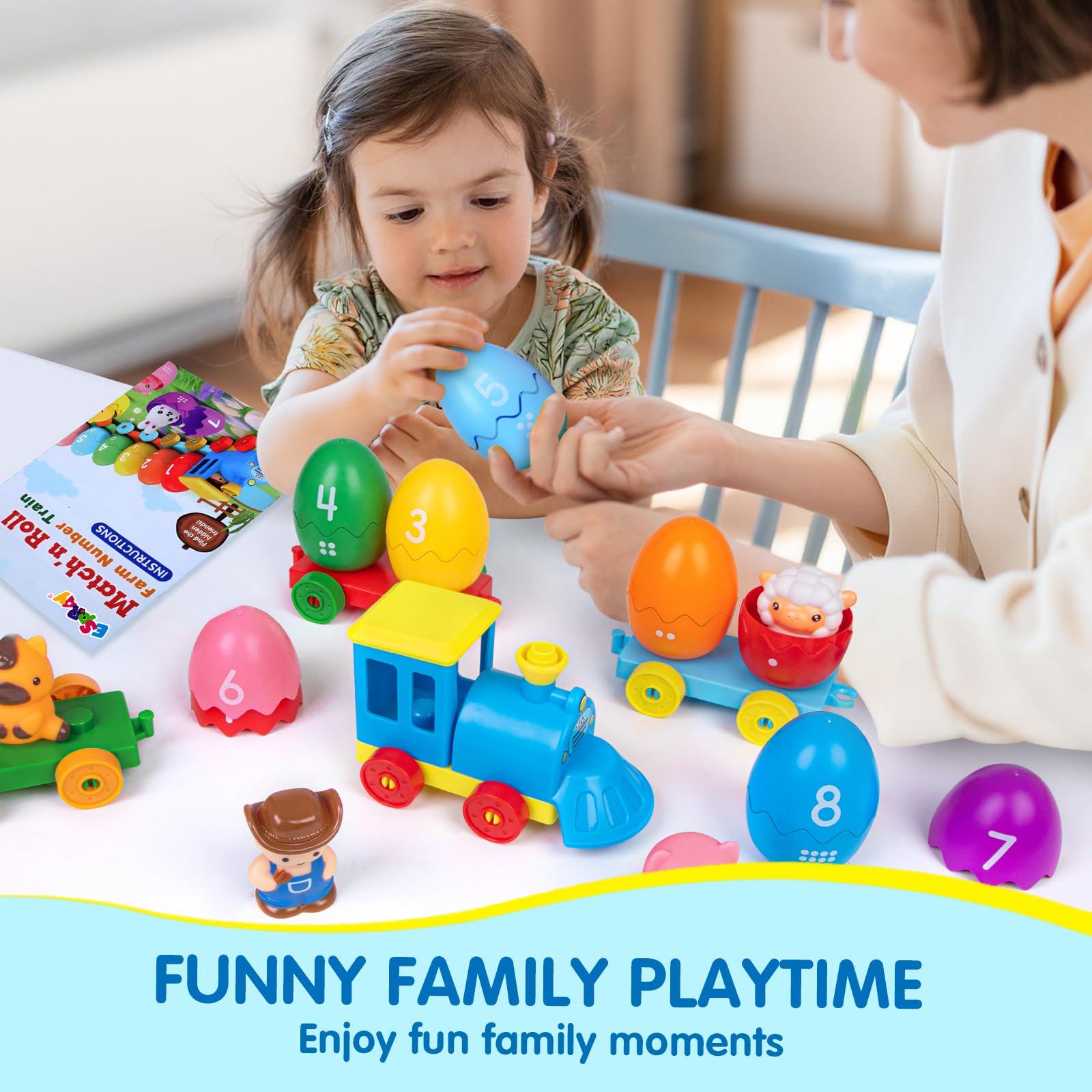 Juguetes de aprendizaje para niños pequeños de 1, 2 y 3 años, juego de tren de granja Montessori con 8 animales de granja y 1 marioneta de dedo de granjero, regalo de Navidad, Pascua 9