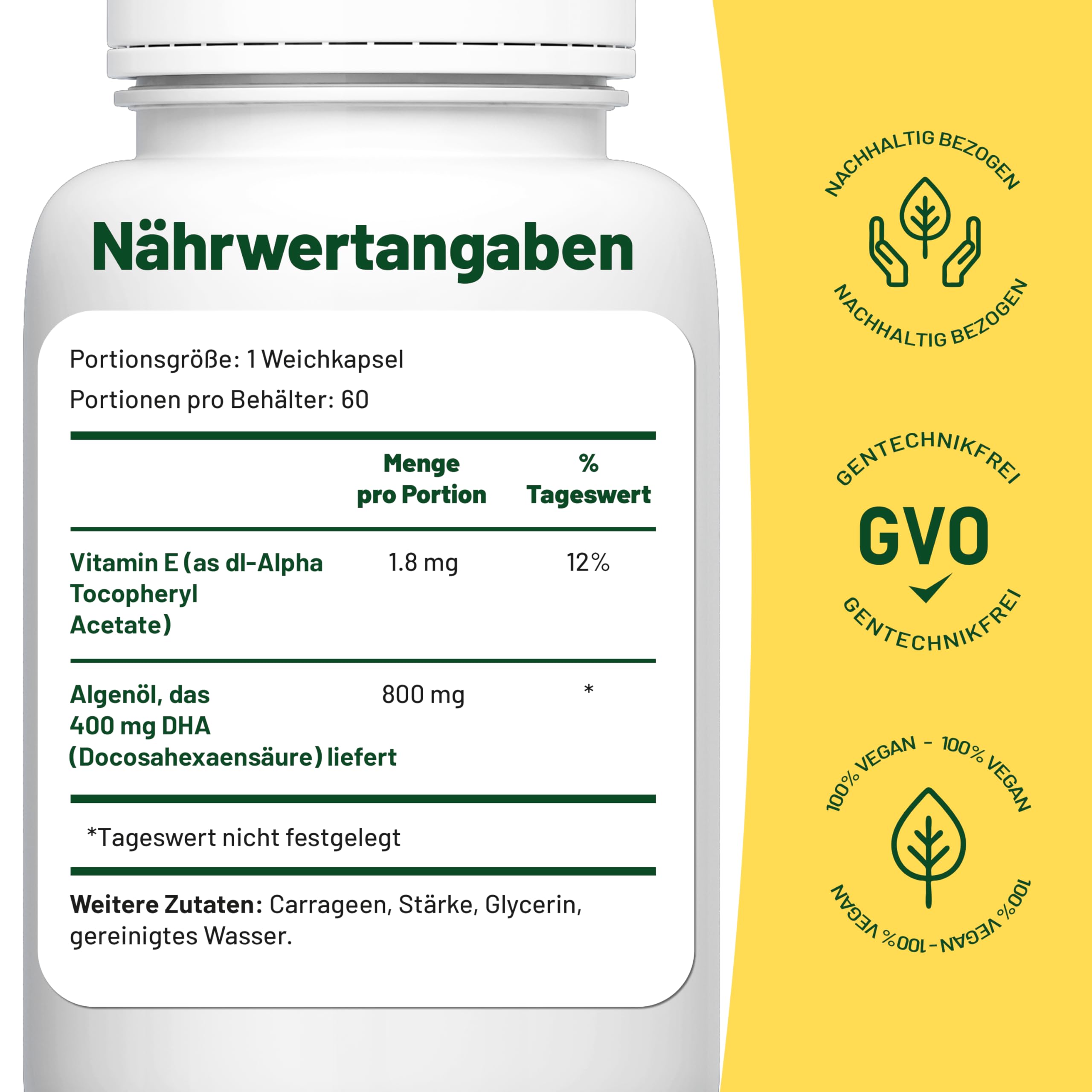 Omega 3 Algenöl x2 Pack Hochdosiert – 400 mg DHA pro Portion, 120 Weichkapseln (4 Monate), Veganes DHA Algenöl für Veganer & Vegetarier – Vegan Vitality