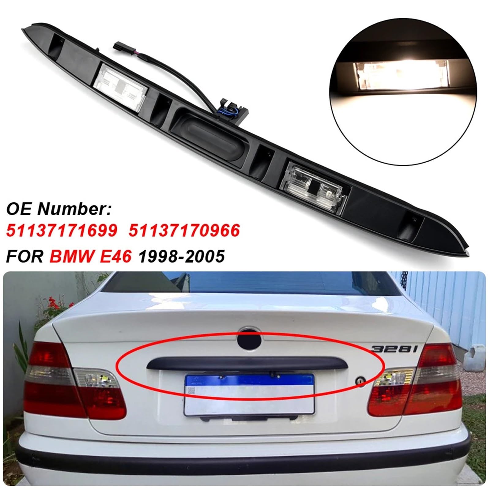klamka zewnętrzna Uchwyt klapy bagażnika z przyciskiem kluczyka pasujący do BMW serii 3 E46 320i 323i 328i 330i 98-2005 51137171699 51137170966 pokrowiec na klamkę drzwi samochodu
