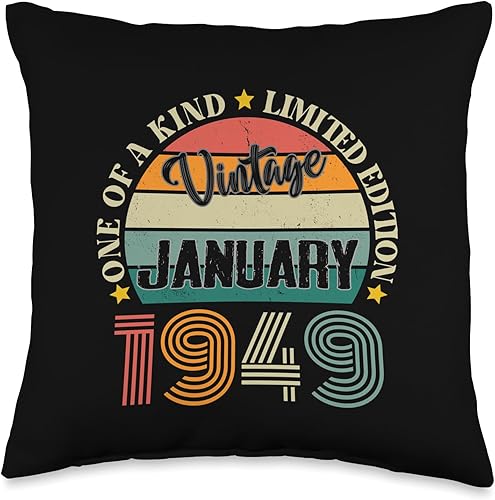 Vintage Birthday Retro Limited Edition Retro Gifts 75 Year Old Vintage January 1949 75th Birthday Retro Throw Pillow, 16x16, Multicolor
