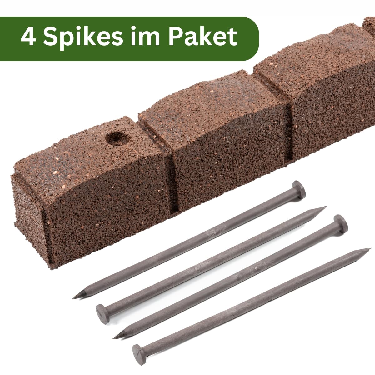 4 x Flexible Rasenkante Kunststoff 120 x 8 cm Hoch - Garten Beeteinfassung Flexibel - Braun Mähkante - Rasenkanten aus Recycling-Material – Beetumrandung Frostbestandig - Pflastersteinen
