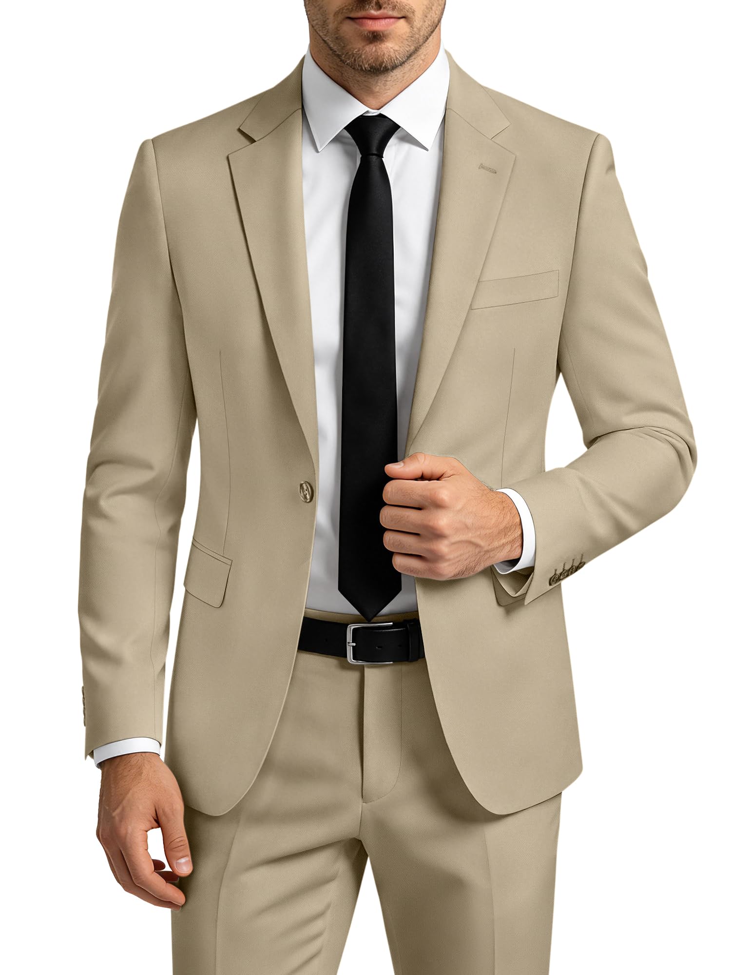 Mens Suit 2 Piece Suits for Men One Button Slim Fit Solid Jacket &amp; Pants Tuxedo Set Business Wedding Party Prom