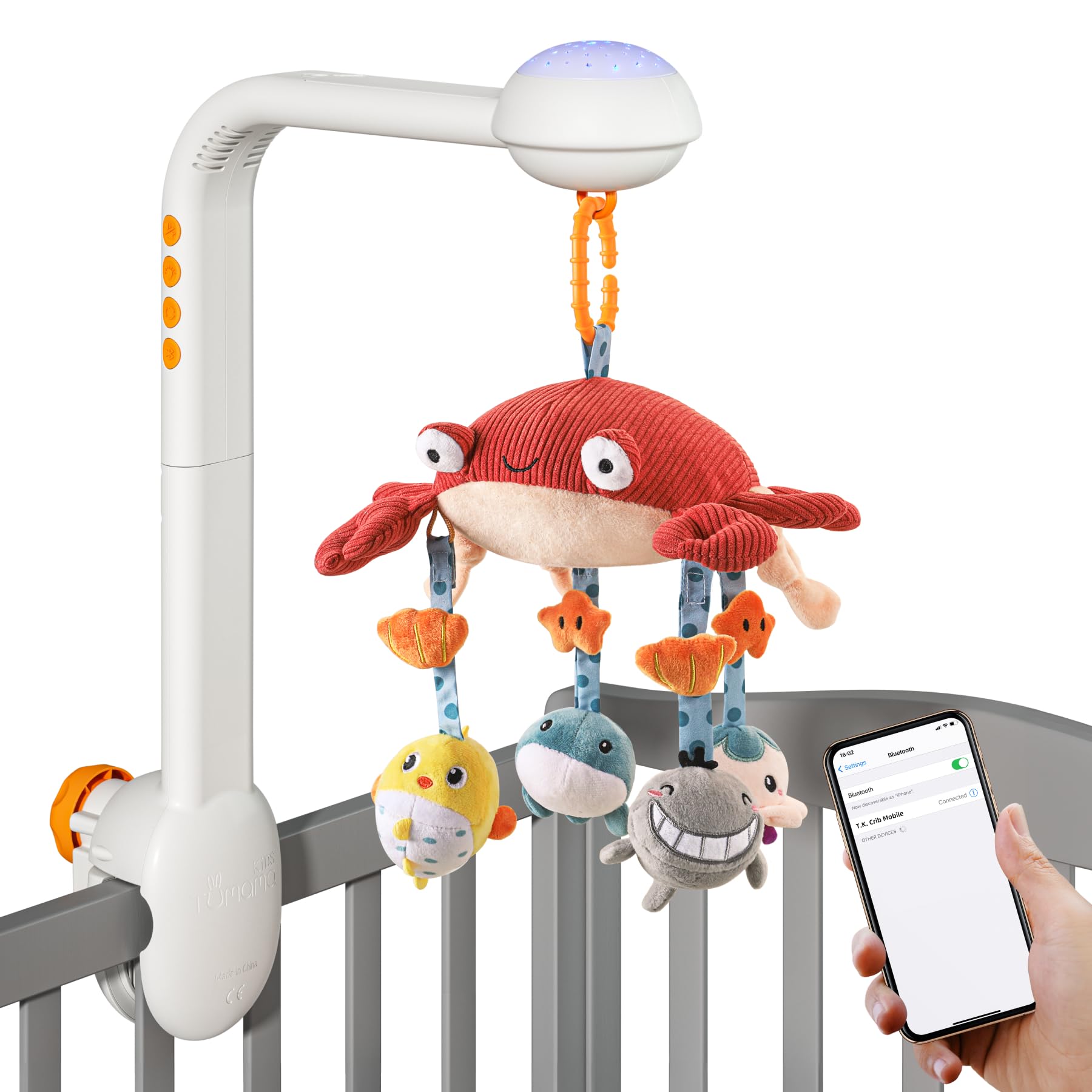 TUMAMA Baby Mobile Babybett Mit Musik, Baby Mobiles Für Bett Mit Projektion Licht, Rotation, Musik Spieluhr, Drehbares Und Abnehmbares Greifspielzeug Zubehör Spielzeug