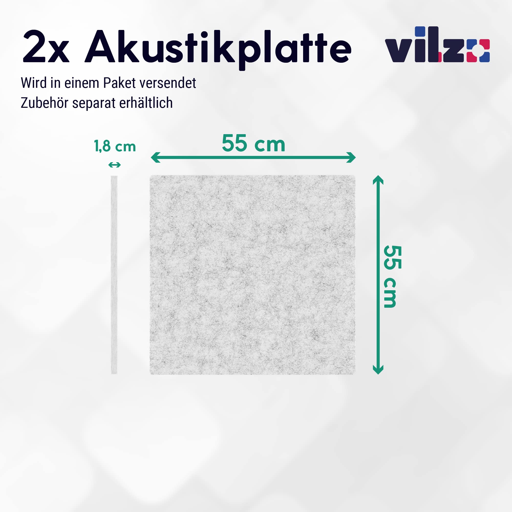 vilz Panneau acoustique modulaire pour bureau, mur, plafond 55 x 55 x 1,8 cm - Panneau acoustique insonorisant en feutre recyclé