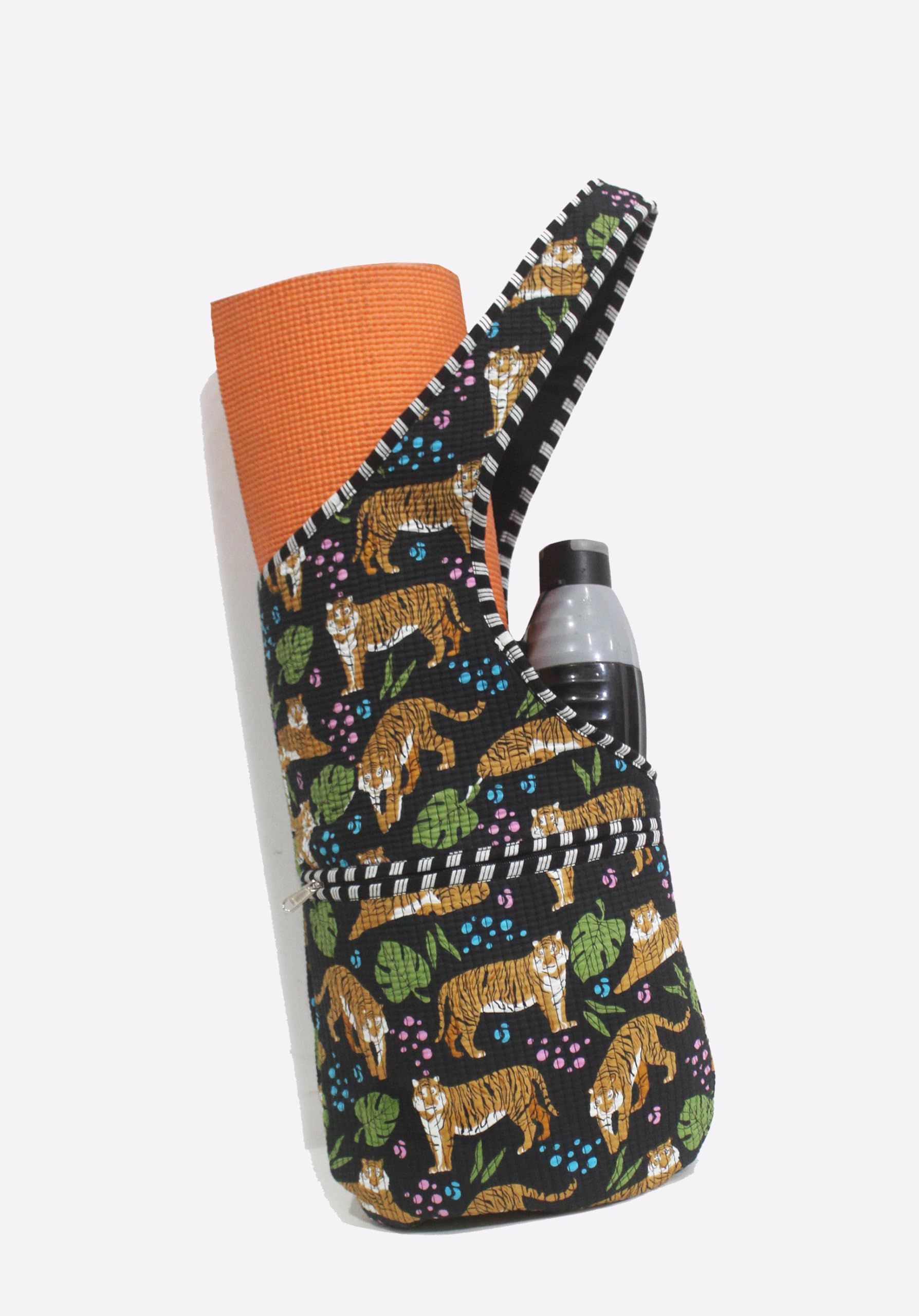 INDIAN CRAFT CASTLE Yoga Mat Bag | Tote Mat Bag | Sling Yoga Tote w/Large Side Pocket & Zipper Pocket | Yoga Mat Carrier Fits Most Size Mats (Black Panther)