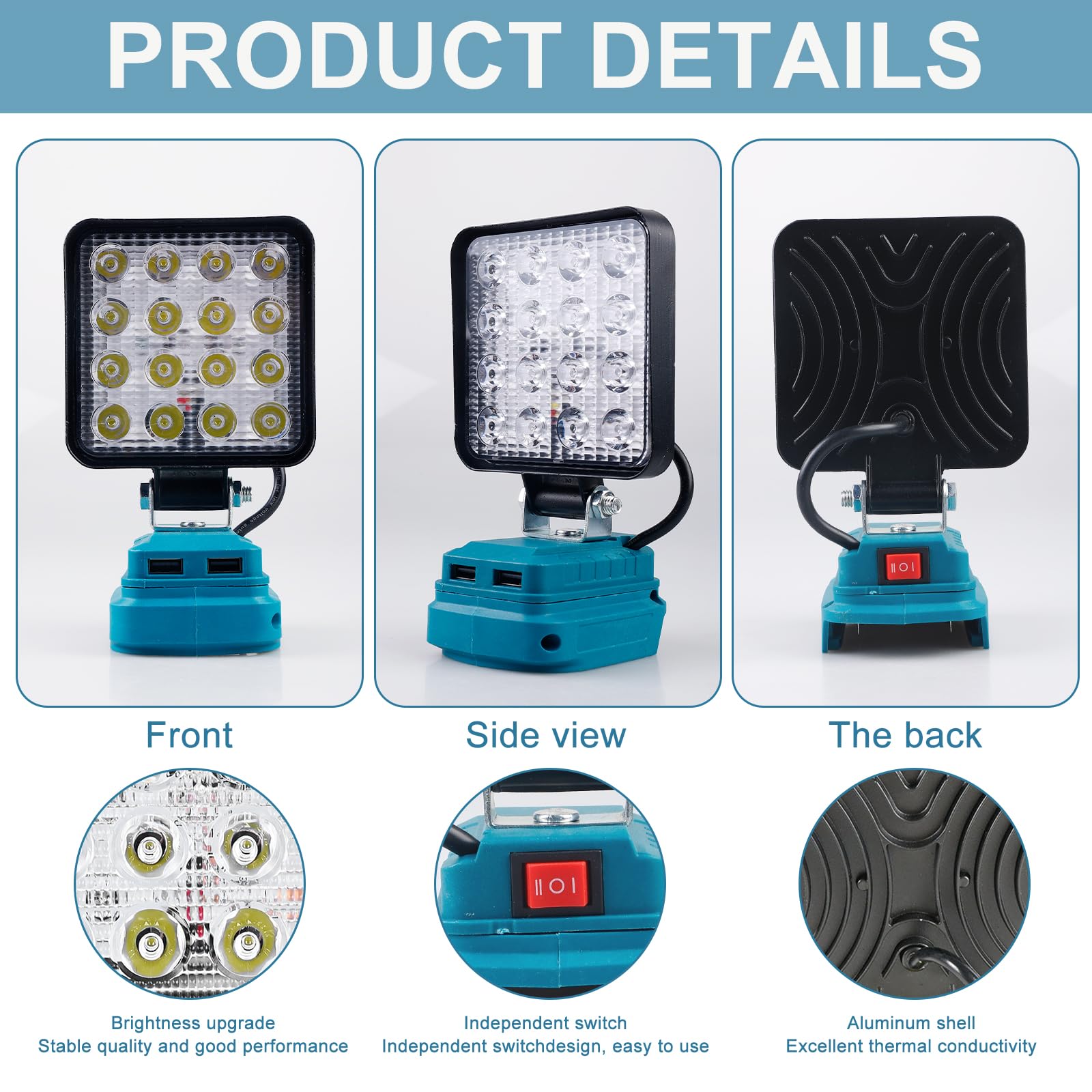 Akumulatorowa lampa do Makita 18 V, 18 W, 5400 lm, wielofunkcyjna lampa robocza LED, przenośny reflektor na plac budowy, Makita, 18 V, latarka na kemping, do naprawy samochodu, w sytuacjach awaryjnych