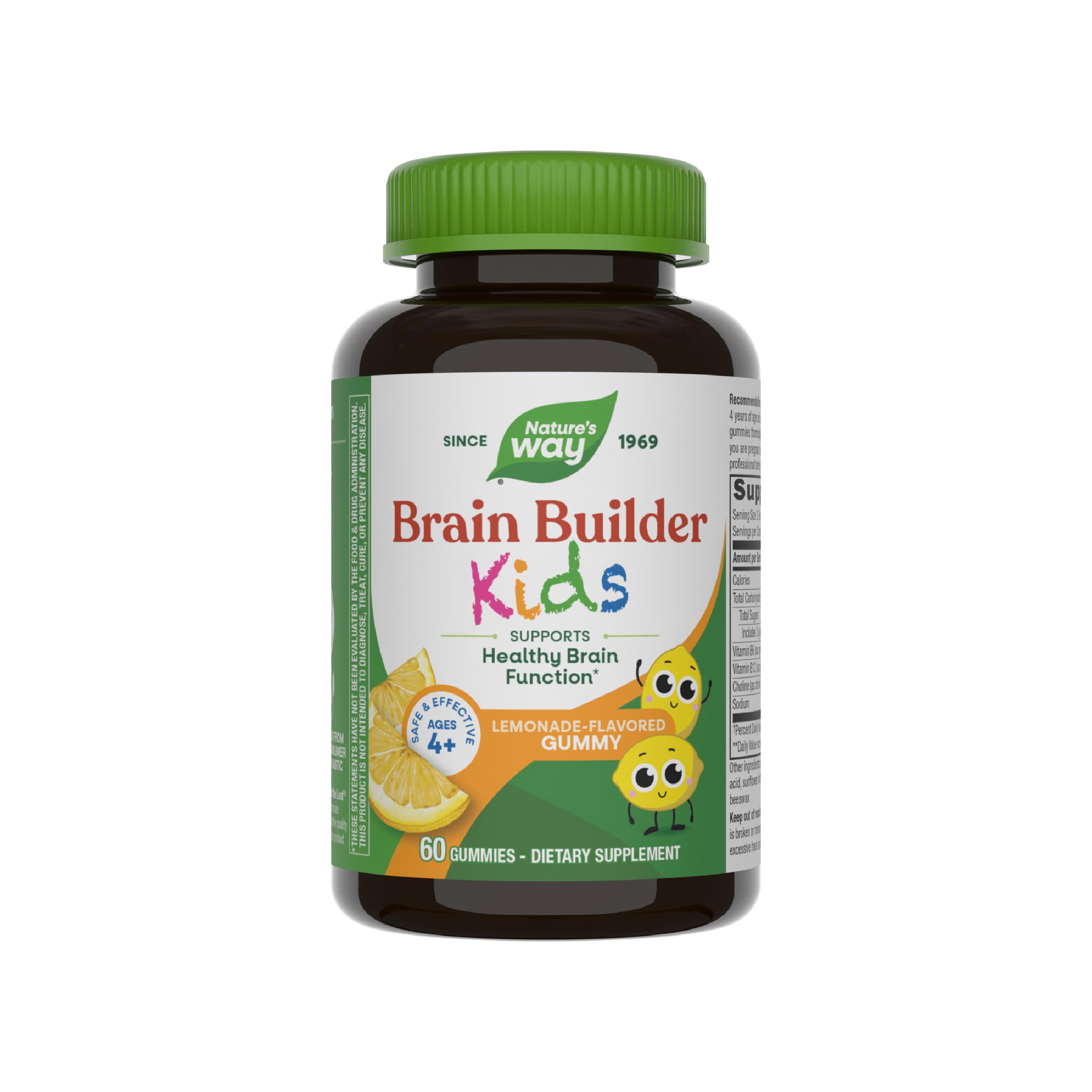 Nature's Way Kids Brain Builder Gummies, Ages 4+, Lemonade Flavored, 60 ct