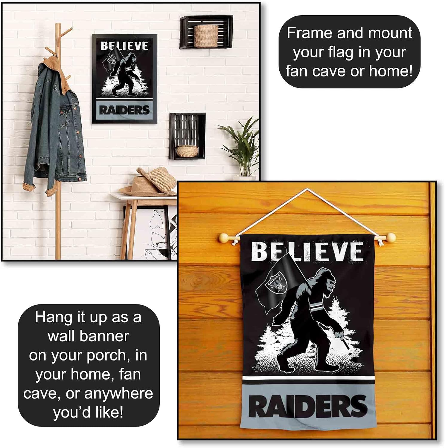 Las Vegas Raiders Bigfoot Sasquatch Believe Yard Garden Banner Flag