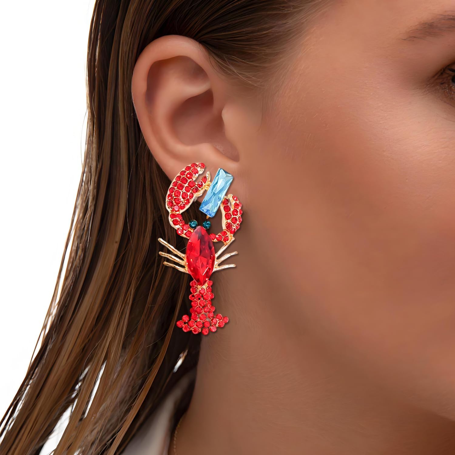 Rhinestone Lobster Earrings Crystal Lobster Dangle Drop Earrings Ocean Animal Drop Dangling Earrings Bohemian Jewelry Lobsters Accessories for Women Summer Vacation Beach Jewelry Gifts - Image 4