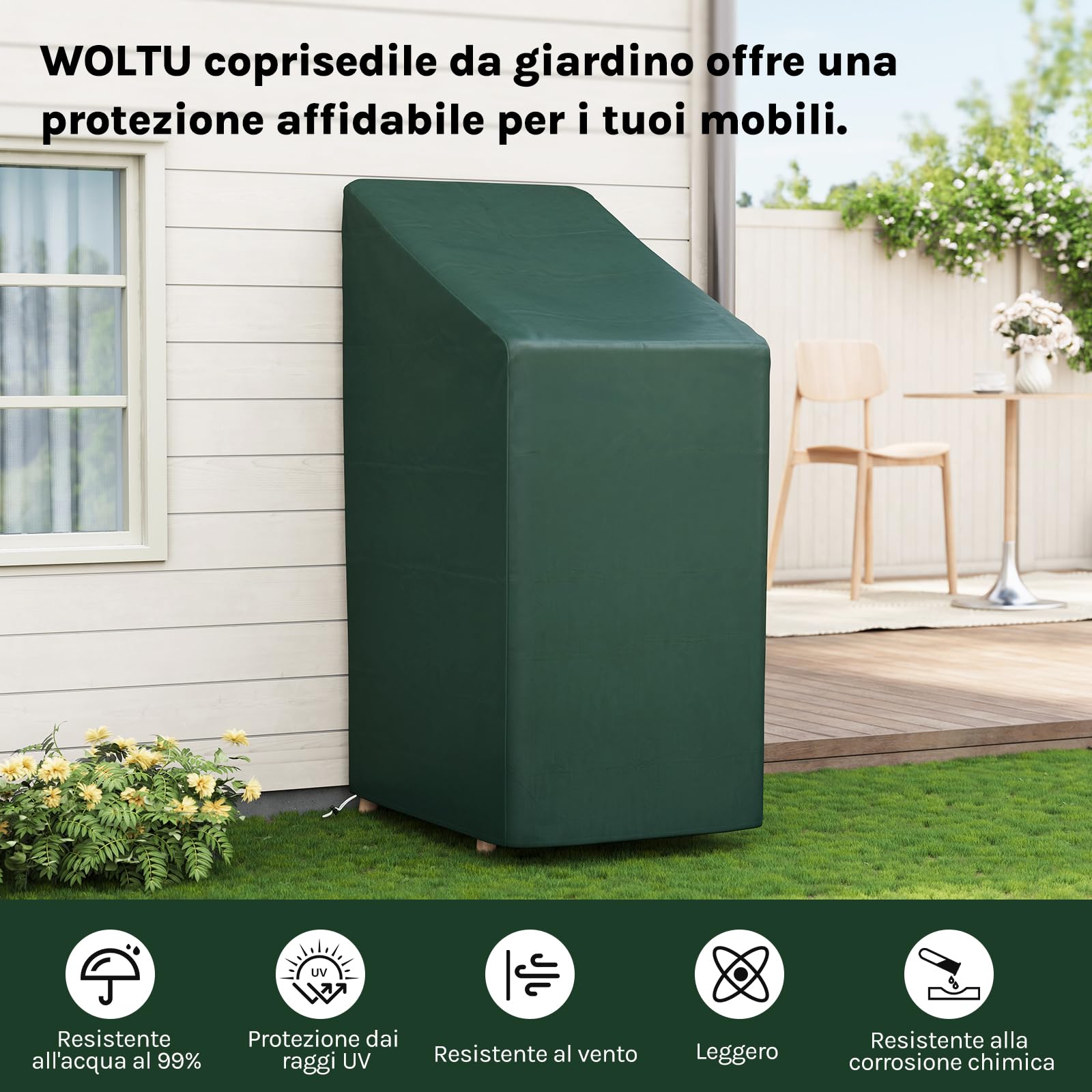 WOLTU Copertura Protettiva per Sedie, Sdraio da Esterno in PE, Copertura per Mobili da Giardino 65x65x120/80 cm Telo Anti-UV idrorepellente Resistente allo Strappo