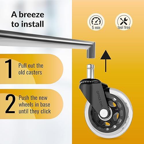 Miniatura 5 de Ruedas para silla de oficina ruedas tipo patín en línea  Juego de 5 ruedas de repuesto para escritorio sillas de oficina  Ruedas tipo patín para