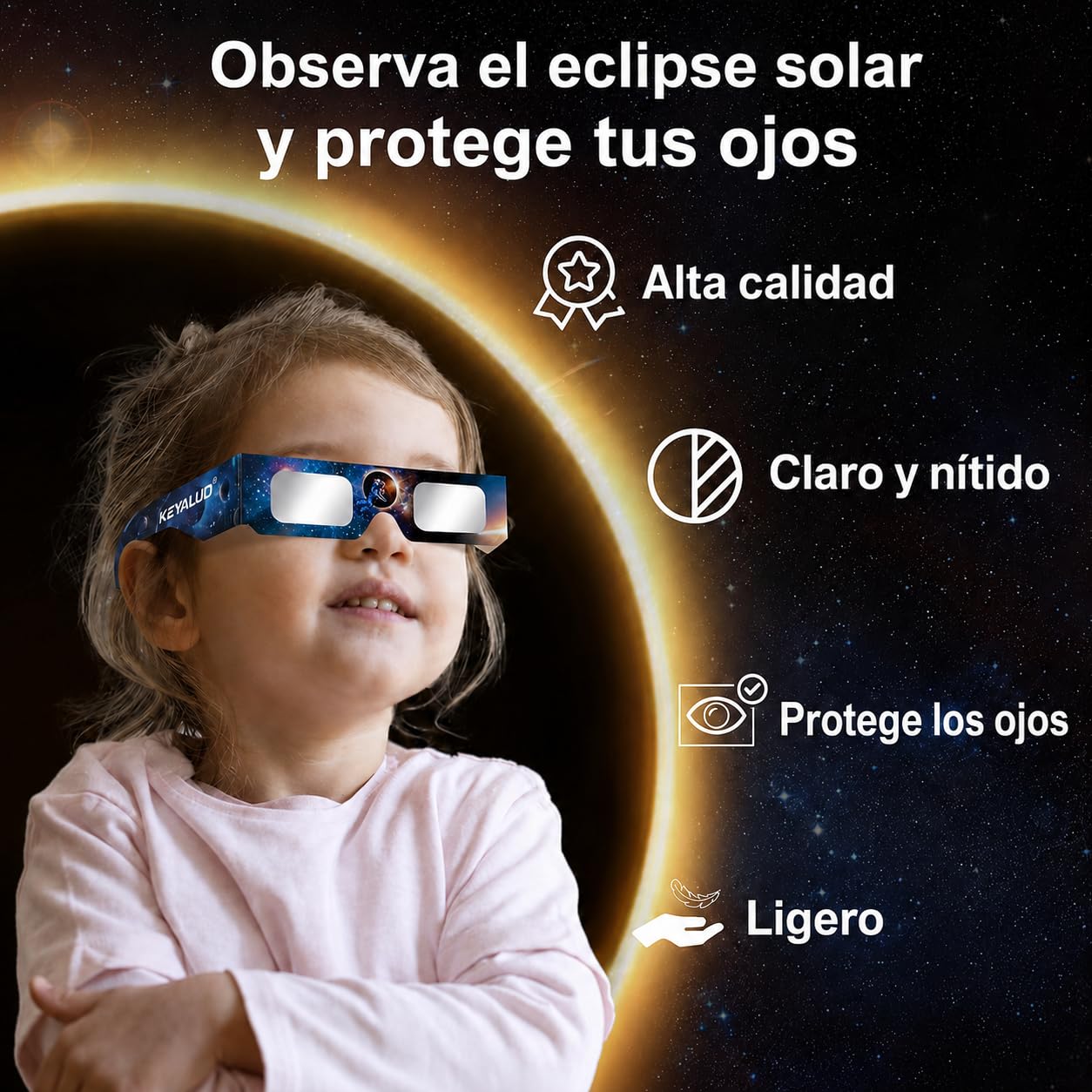 6/12/100 Gafas Eclipse Solar Homologadas,Certificado EN ISO 12312-2:2015(E) y CE,Aprobación AAS 2026,Gafas eclipse solar para visión directa del sol