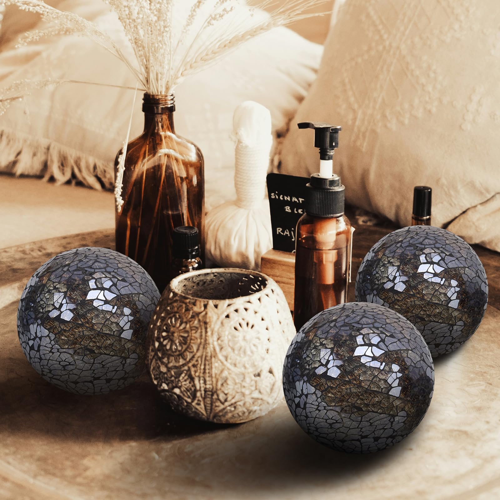 Bola de Vidrio Mosaico Sólido 8.5cm Espejo Orbs Crackl Esfera DIY Decoración Rellenos