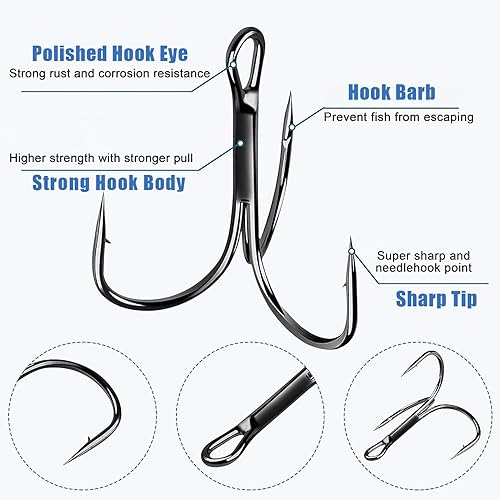Miniatura 8 de Kit de anzuelos agudos de pesca para agua salada y agua dulce, ganchos agudos de púas de acero de alto carbono, fuertes y afilados, curvados