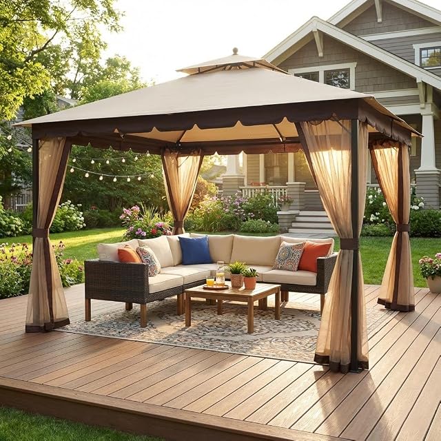 Bezseller 10x12 Outdoor Patio Gazebo, Khaki