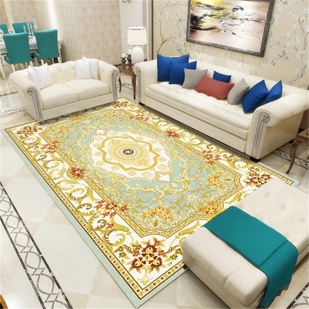 Tapis géométrique floral bleu pâle grand format 200x250cm doux et durable