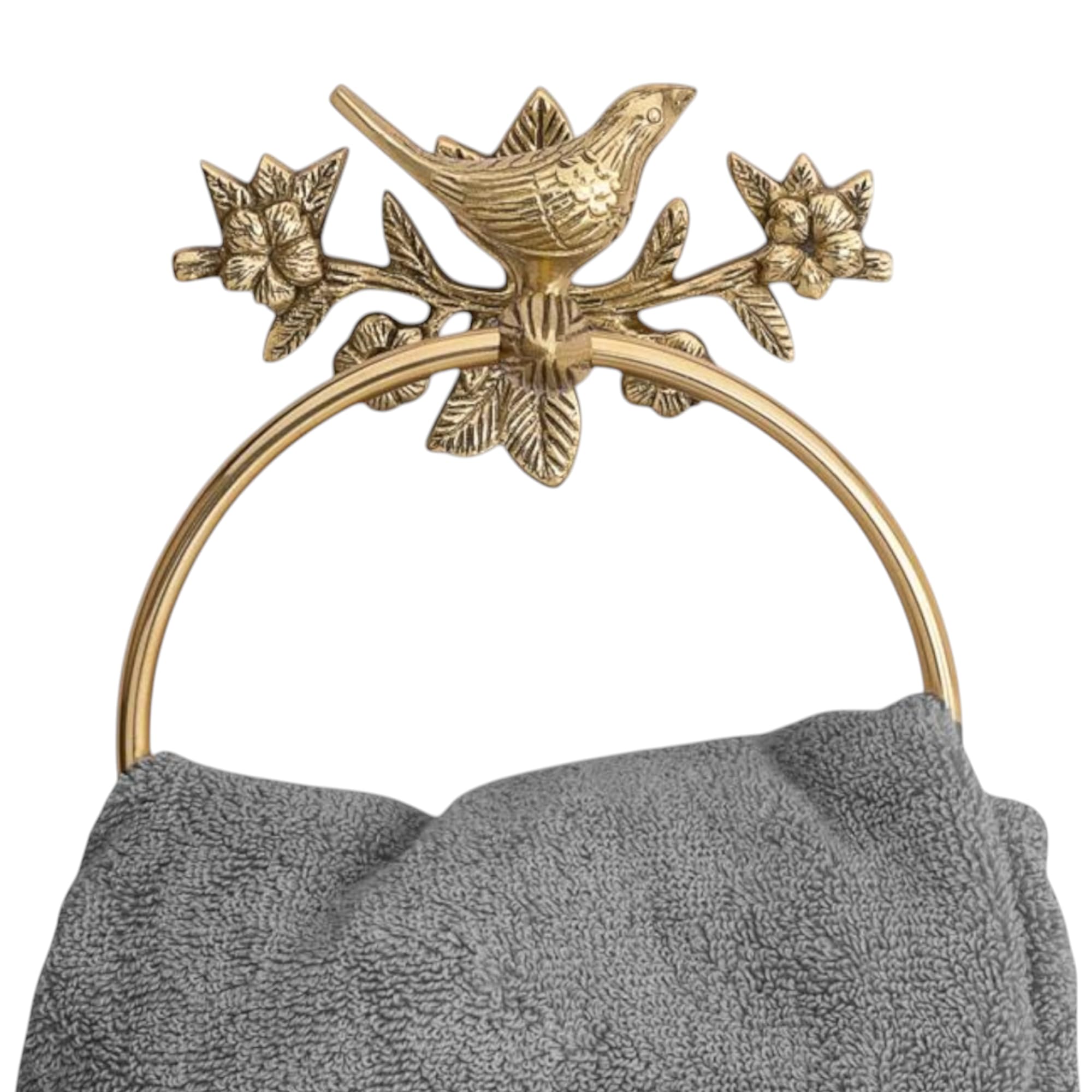 STYLENT Decor Solid Brass Bird Antique Towel Ring Bathroom Accessories Retro Hardware Bath Towel Holder Robe Hook Wall Mounted Vintage(Brass Polished)