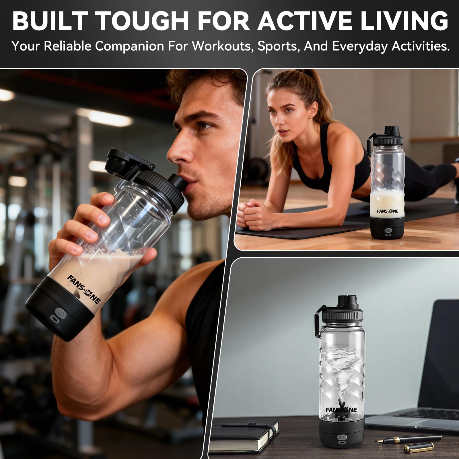 FANS-ONE Elektrische Protein-Shaker-Flasche, 680 ml, wiederaufladbarer elektrischer Mixer, Shaker-Becher für Protein-Shakes und Mahlzeitenersatz, tragbarer Mixer, selbstmischender Becher für