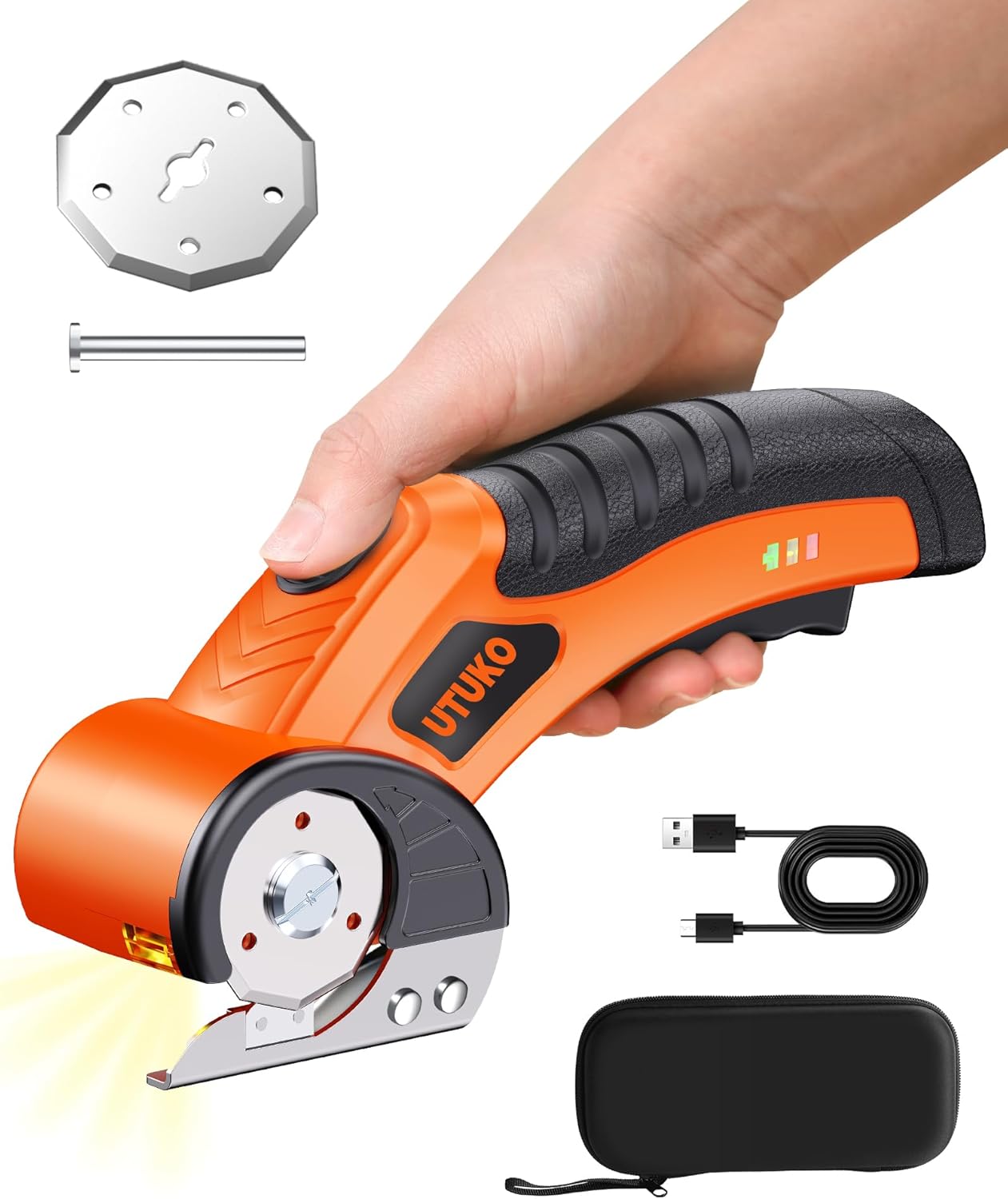 Electric Cardboard Cutter – Upgraded High-Power 800RPM Brushless Motor, 3500mAh Cordless Rechargeable Electric Scissors, Heavy Duty Box Cutter for Cardboard, Carton Mat Cutter Blades orange