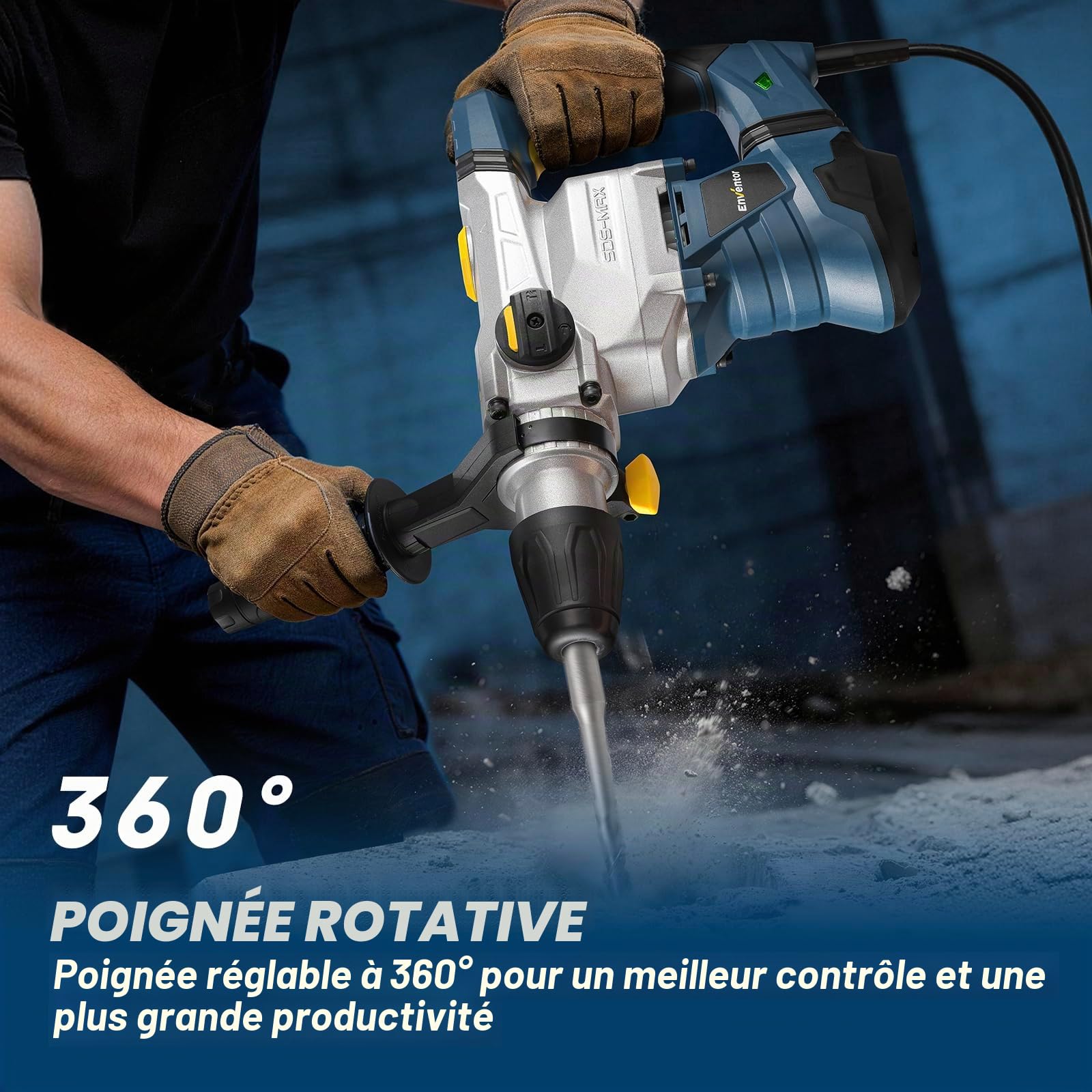 Enventor Marteau Perforateur SDS-MAX, 1500W, 12J, 3 Fonctions