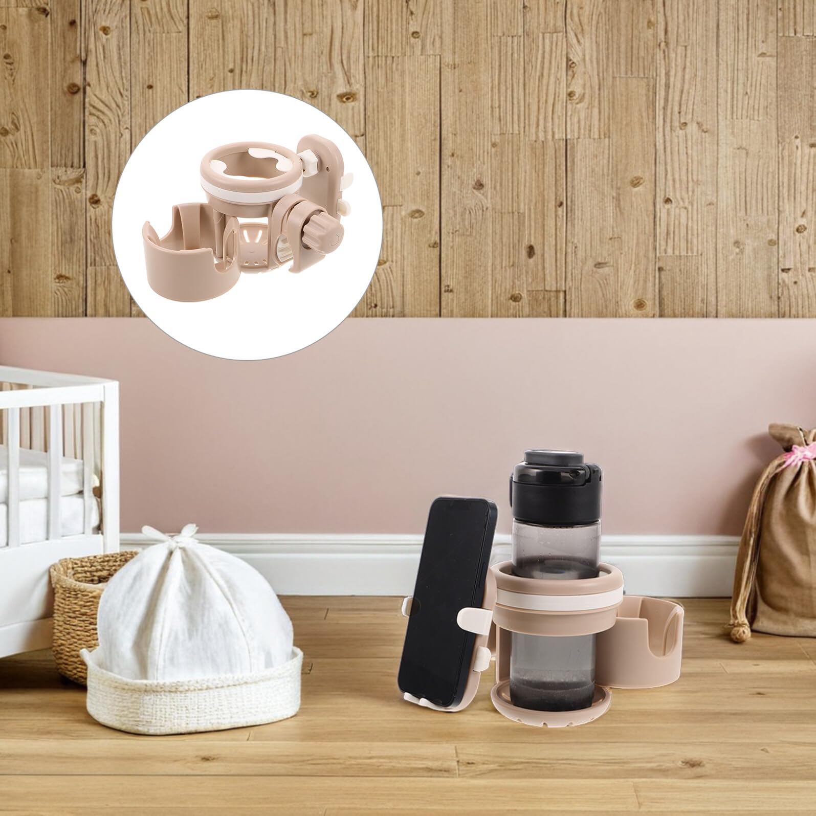 HANABASS Supporto Porta Bicchieri e Telefono per Passeggino Accessorio Resistente in Plastica Fissaggio Compatibile Carrozzine e Scooter per Uscite e Viaggi