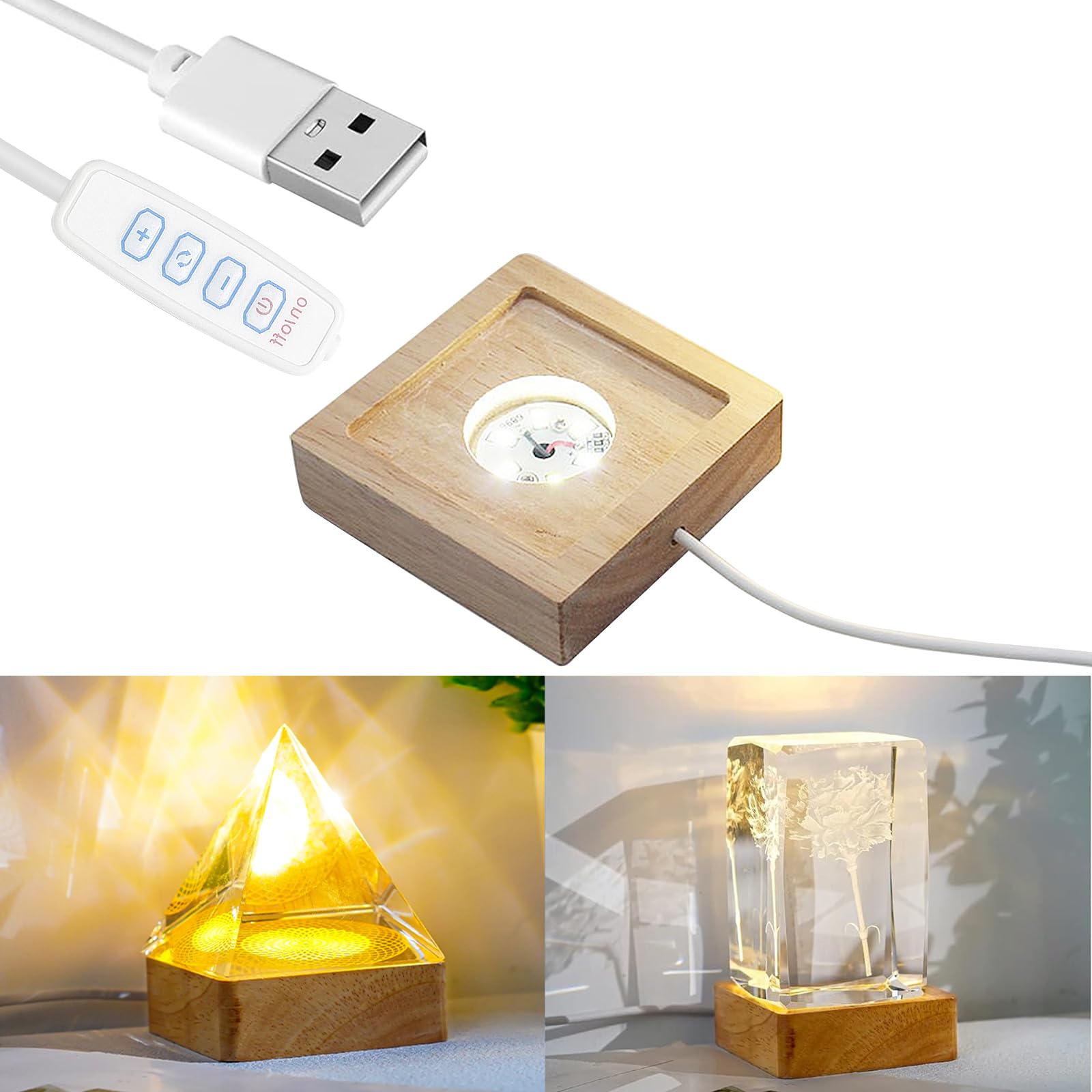 MeYuxg Wooden Light Base, Square Crystal Display Base, Ornament Display, Wooden Base