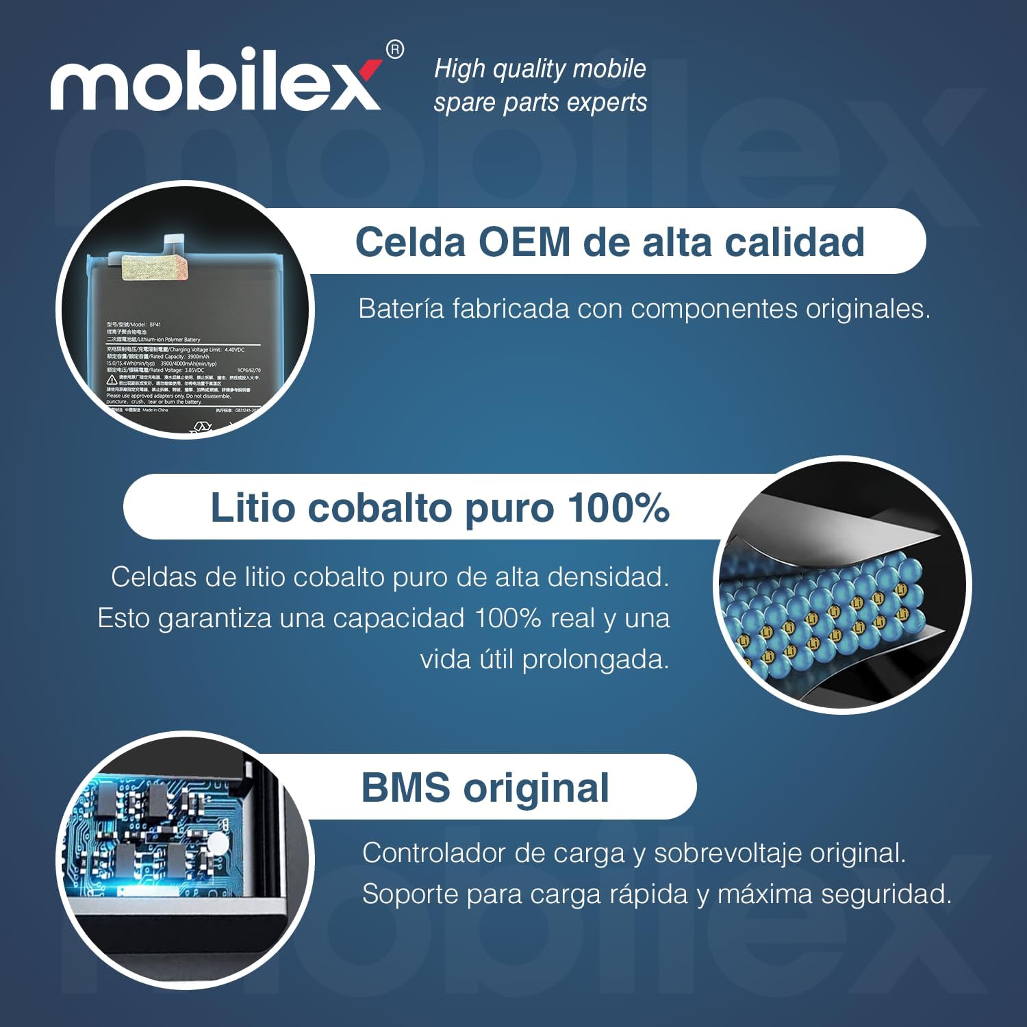 MOBILEX® Batería BP46 para Xiaomi 12 / 12X / 12S | Carga Rápida 67W Turbo | 4500mAh - OEM | Repuesto Interno con Adhesivo | Capacidad Original