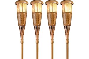 FLTORCH4AZ Solar-Powered Flickering Flame Outdoor Island Torches 4-Pack Bamboo