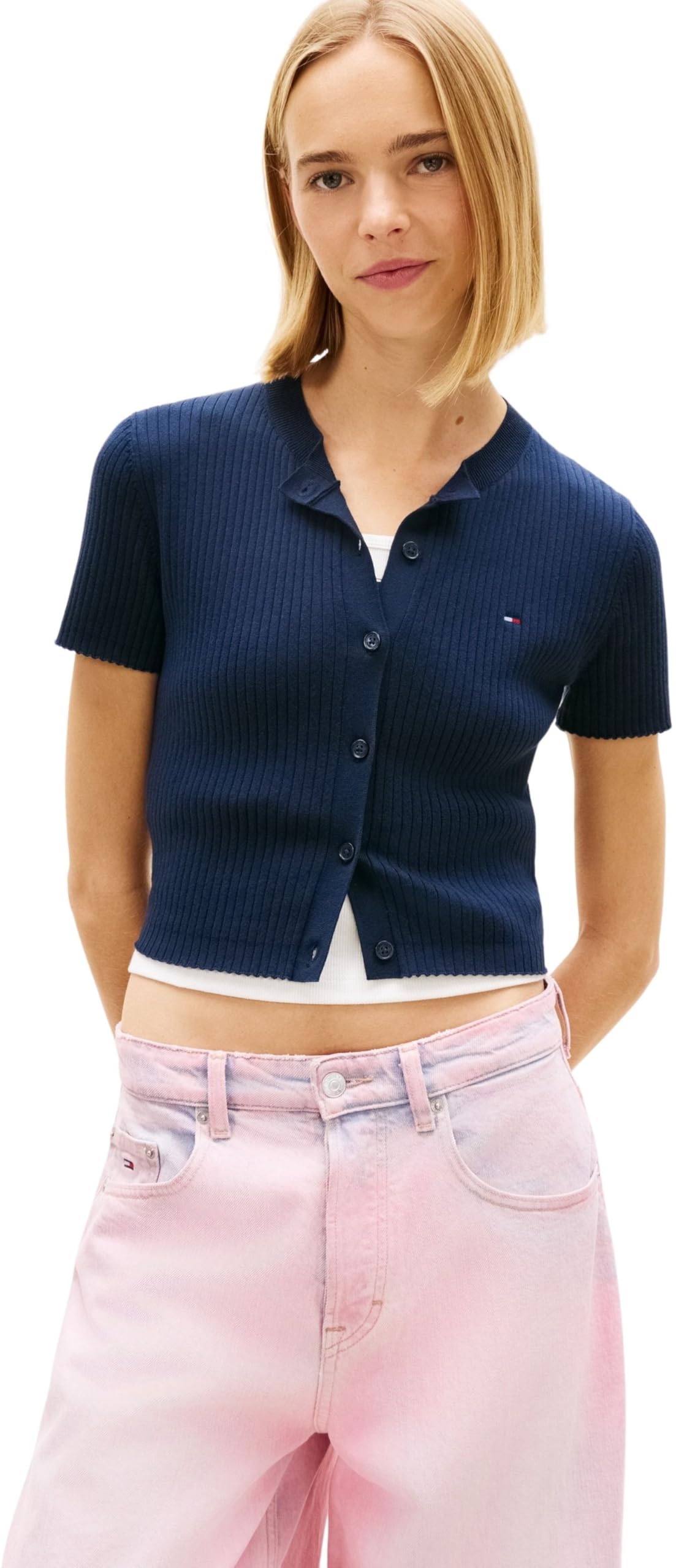 Tommy Jeans Tjw Essential SS Rib Cardigan Dw0dw22315 Maglione Cardigan Donna (Pacco da 1)