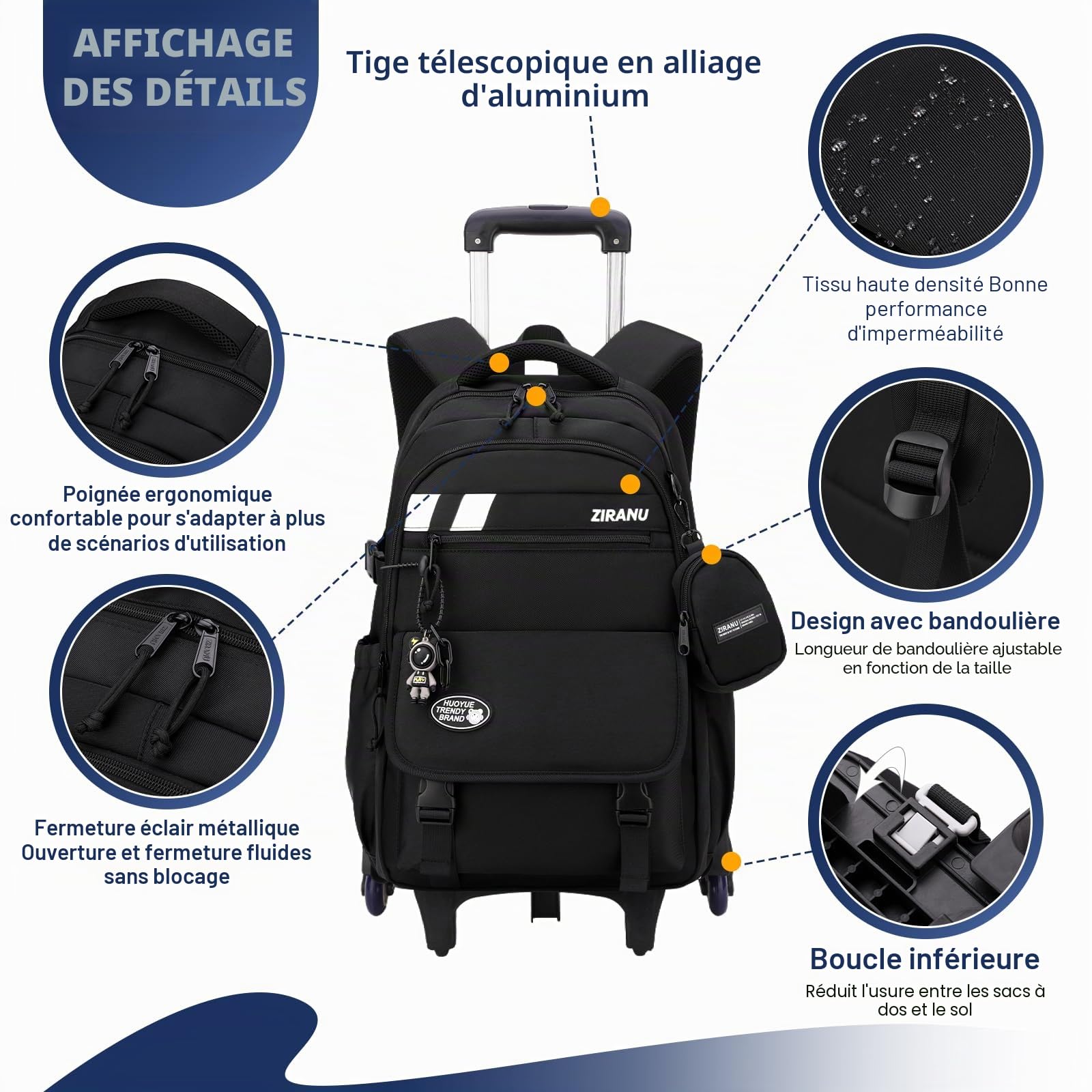 3pcs Sac à Dos a Roulette Primaire Cartable Scolaire Enfant Fille Sac Roulette Trolley Bagage Cabine Cartable a Roulette Fille Garcon Cartable Garcon Primaire