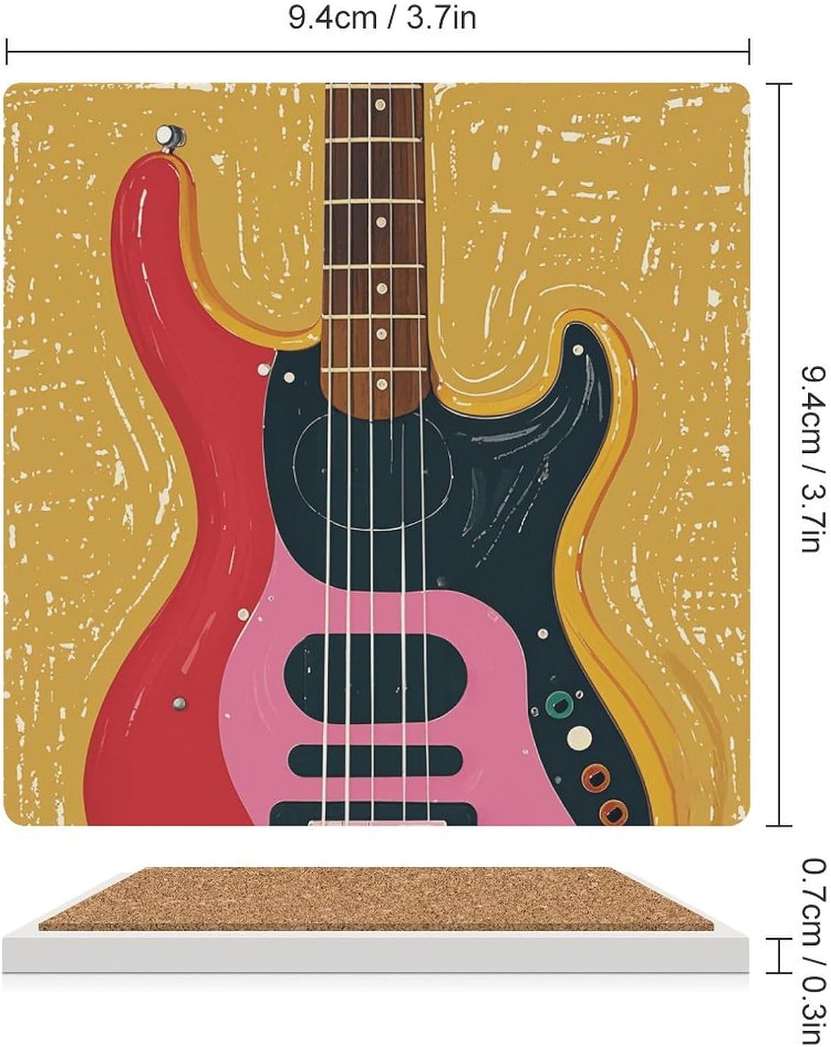 4PCS Coasters for Drinks Ceramic Coffee Coasters with Cork Backing Personalized Guitar Bass Music Musical Instrument Coffee Table Decor Square Funny Coaster for Table Protection image 2