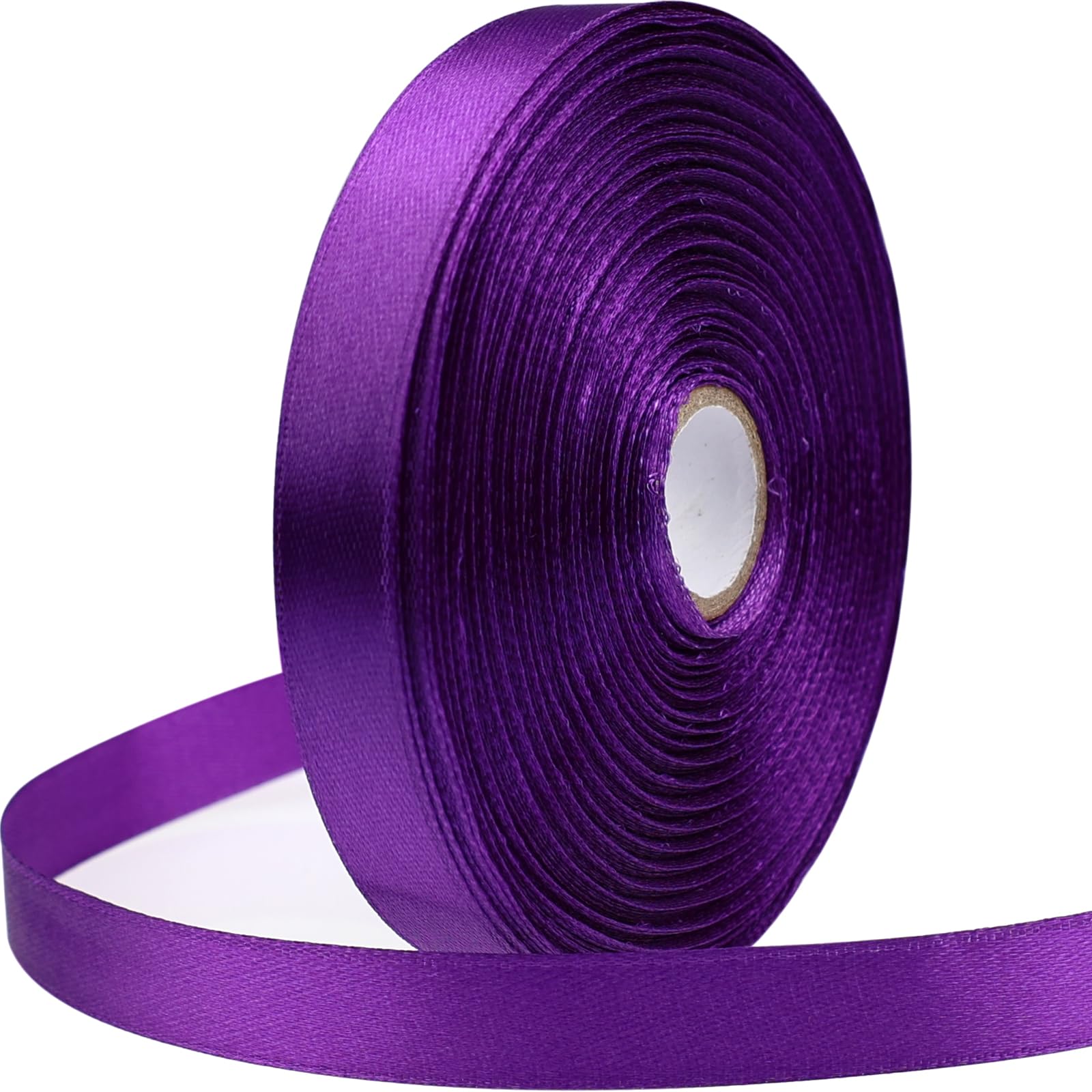 Photo 1 of 1/2 Inch Purple Satin Ribbon 50 Yards Single Face Polyester