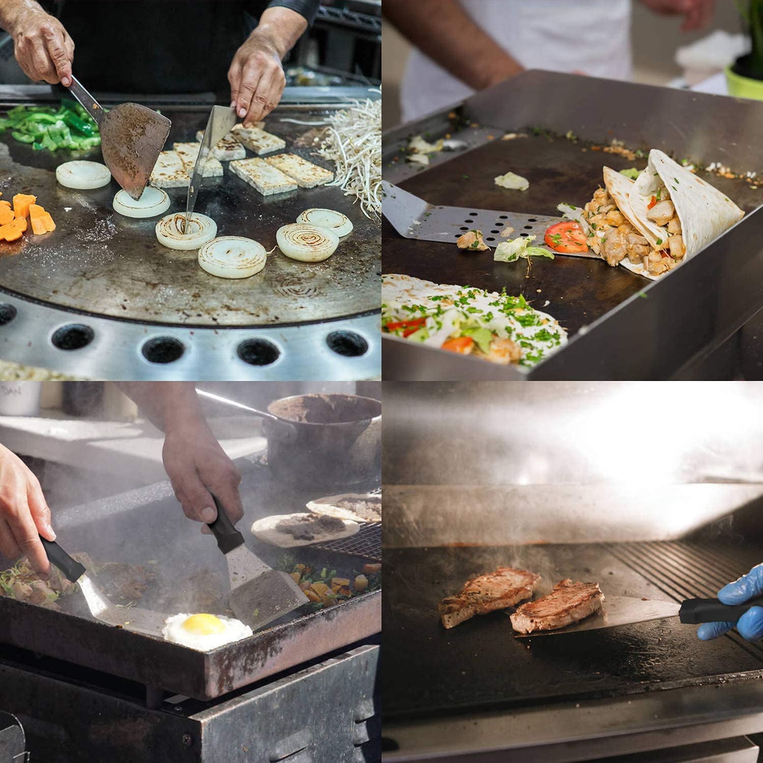 AMZMUKAUP 11 Pièces Spatules pour Barbecue en Acier Inoxydable Professionnelle BBQ Teppanyaki