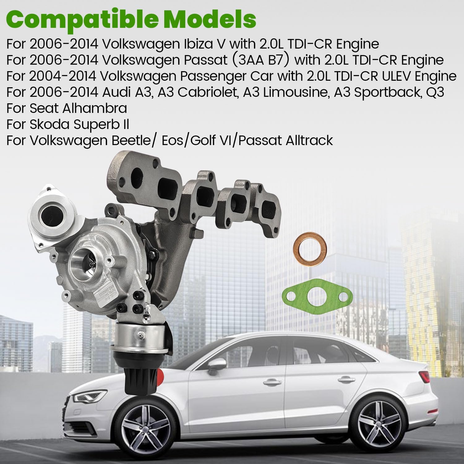 03L253010J Turbo Turbocharger Compatible with VW Passat/Ibiza/Passenger 2.0TDI for Audi A3 Q3 Cabriolet/Limousine/Sportback 2.0L 2006-2014 replace 54409880035