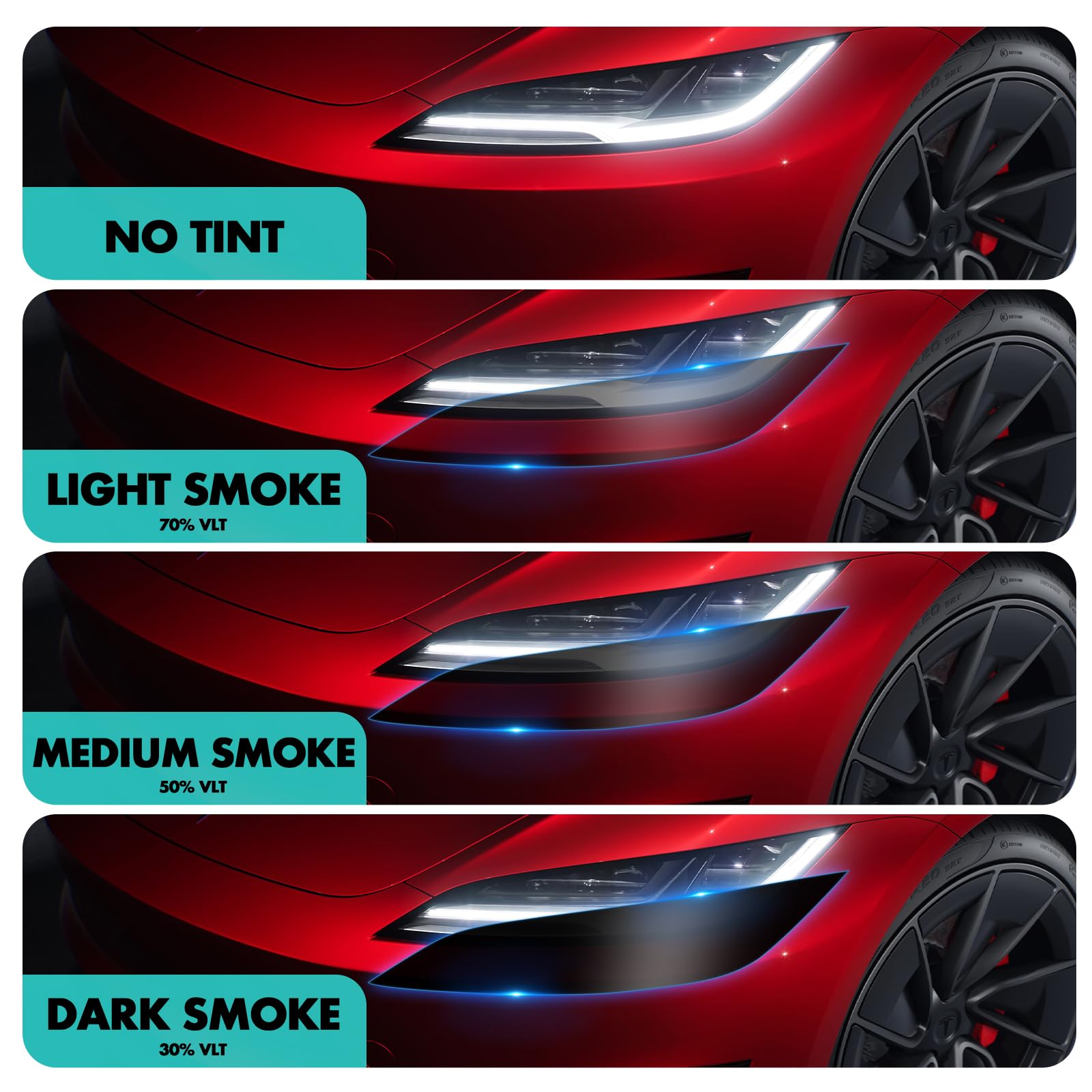 Paintville for Tesla Model 3 2024 2025 2026 Headlights Smoke Tint PPF 70% VLT Smokey Headlamp Film Paint Protection Custom Fit Anti Scratch Self Healing Guard for Tesla Finishing Accessories