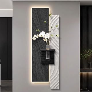 Plug-in Power Supply Wall Painting with Hydroponic Space, Entrance Foyer Decorative Painting with Warm LED Light, for Entryway Hallway Bedroom(Black 1,40 * 120cm/15.7 * 47.2in)
