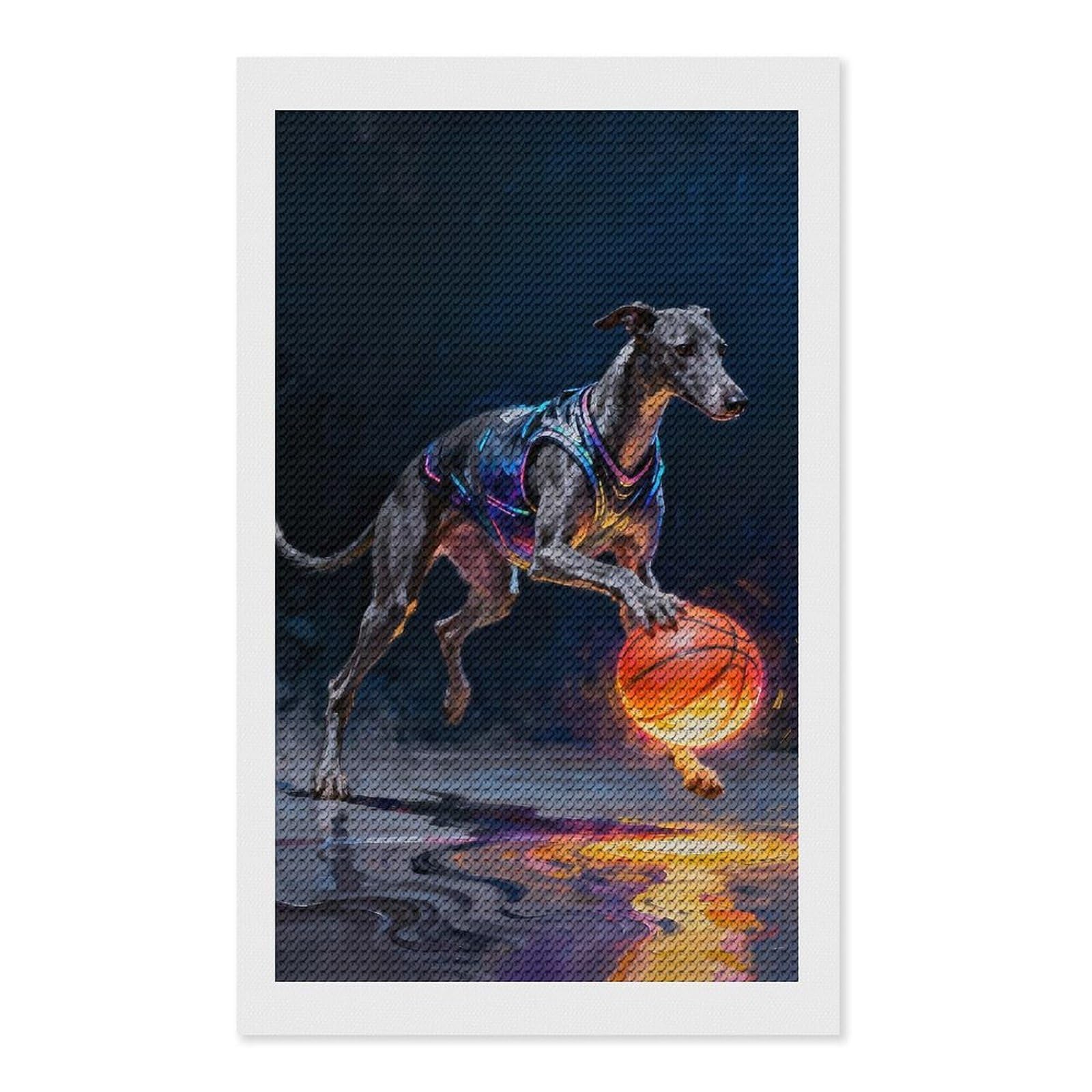 Junmoney Greyhound Basketball Player Digital Art Diamond Art Canvas 12"x20", for Adults, Printed Canvas, Home Wall Decor, Gift Idea, Mindful Craft Activity